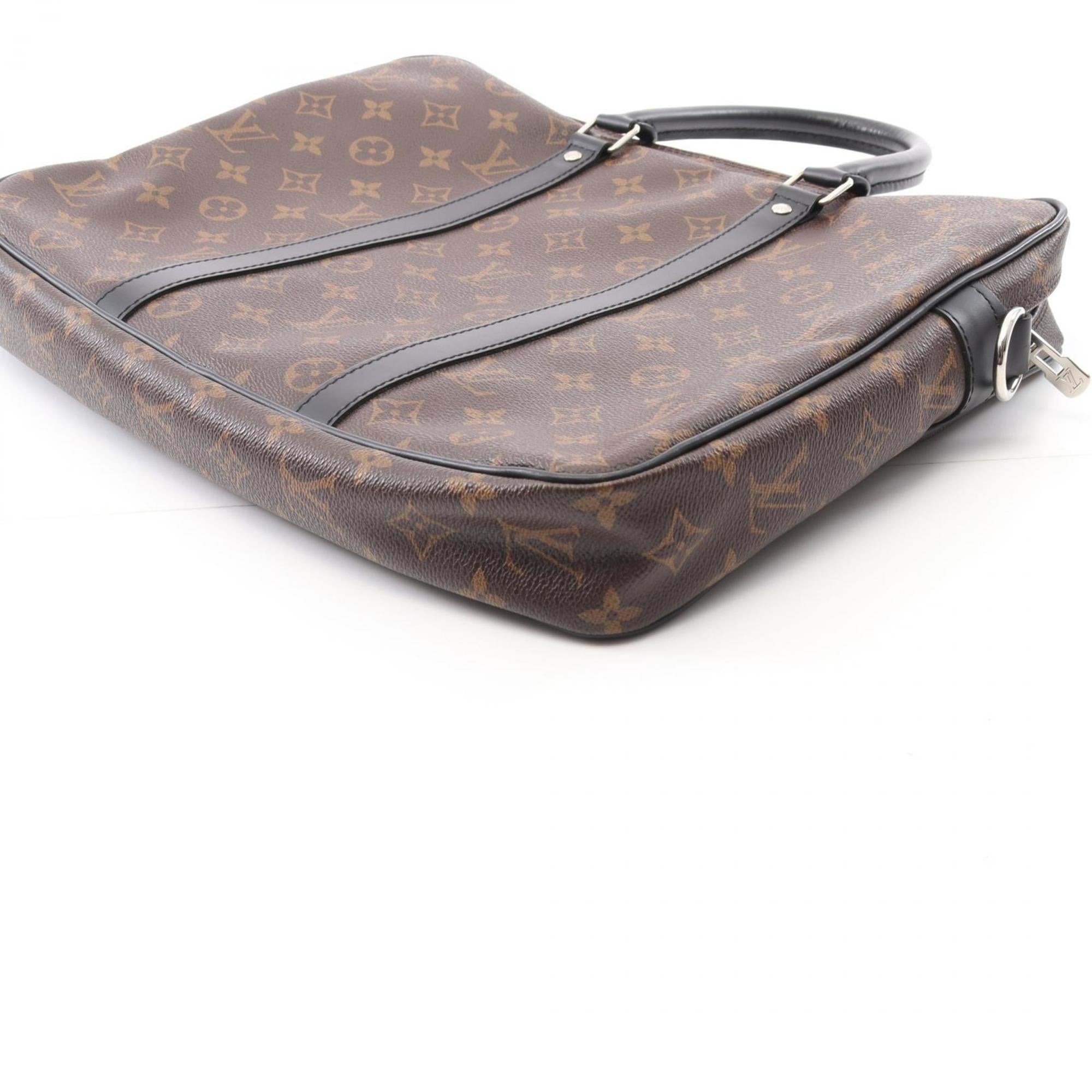 Louis Vuitton Black Brown Coated Canvas Leather Briefcase