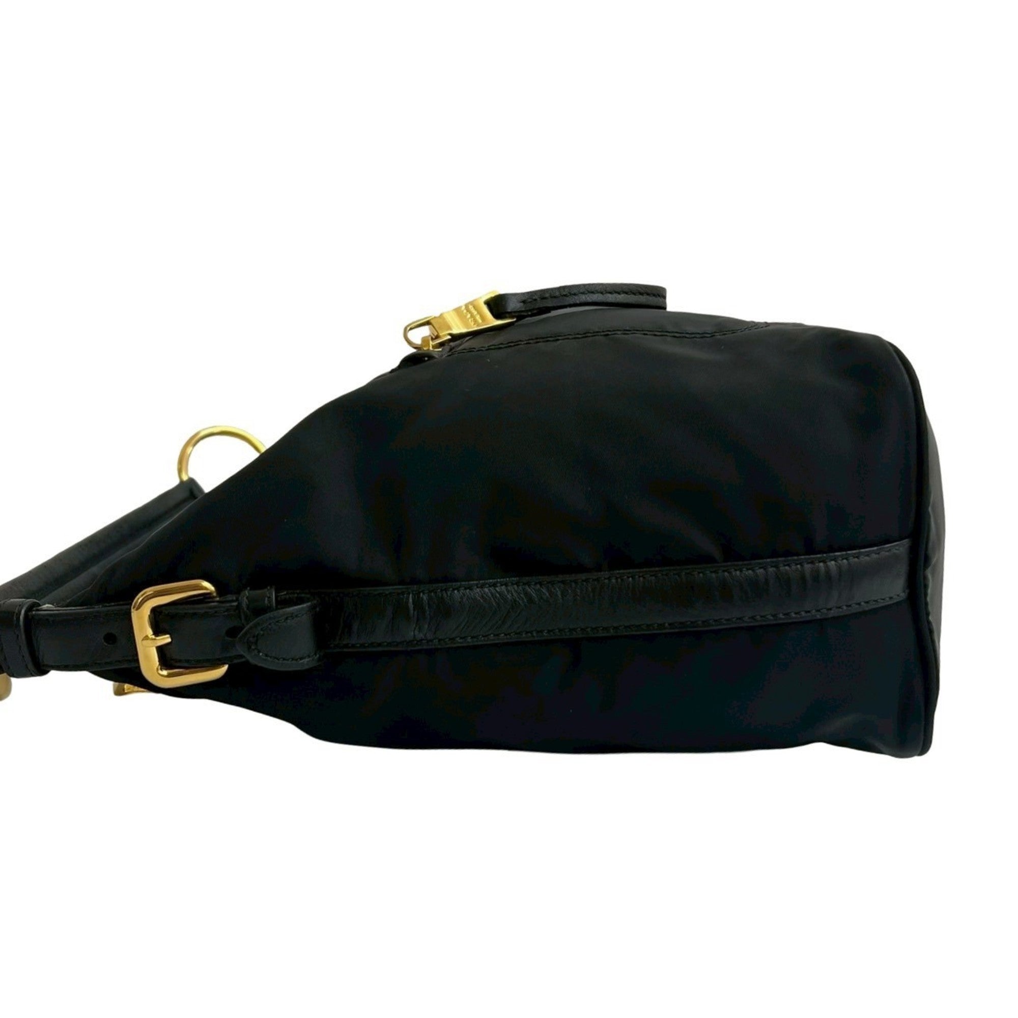 Prada Black Nylon Leather Handbag Shoulder Bag Tote Bag