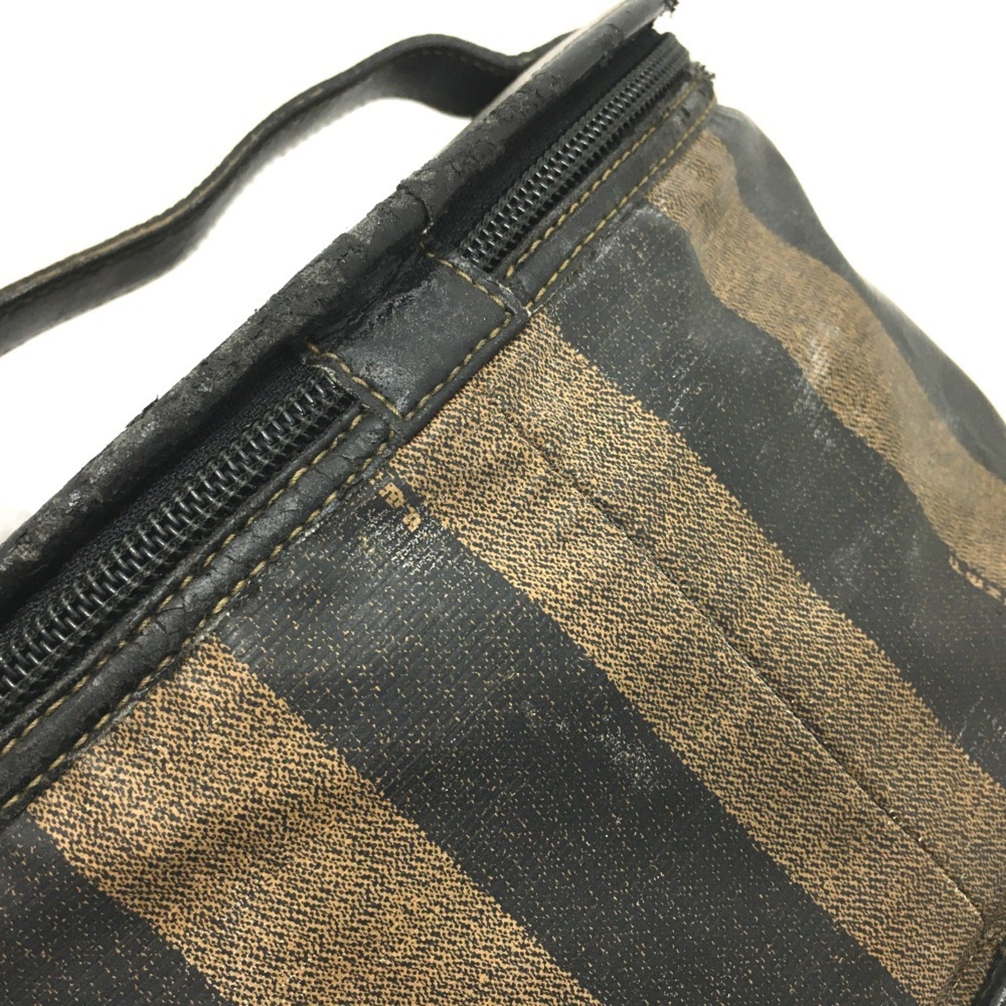 Fendi Black Brown Pvc Leather Pouch Vanity Bag
