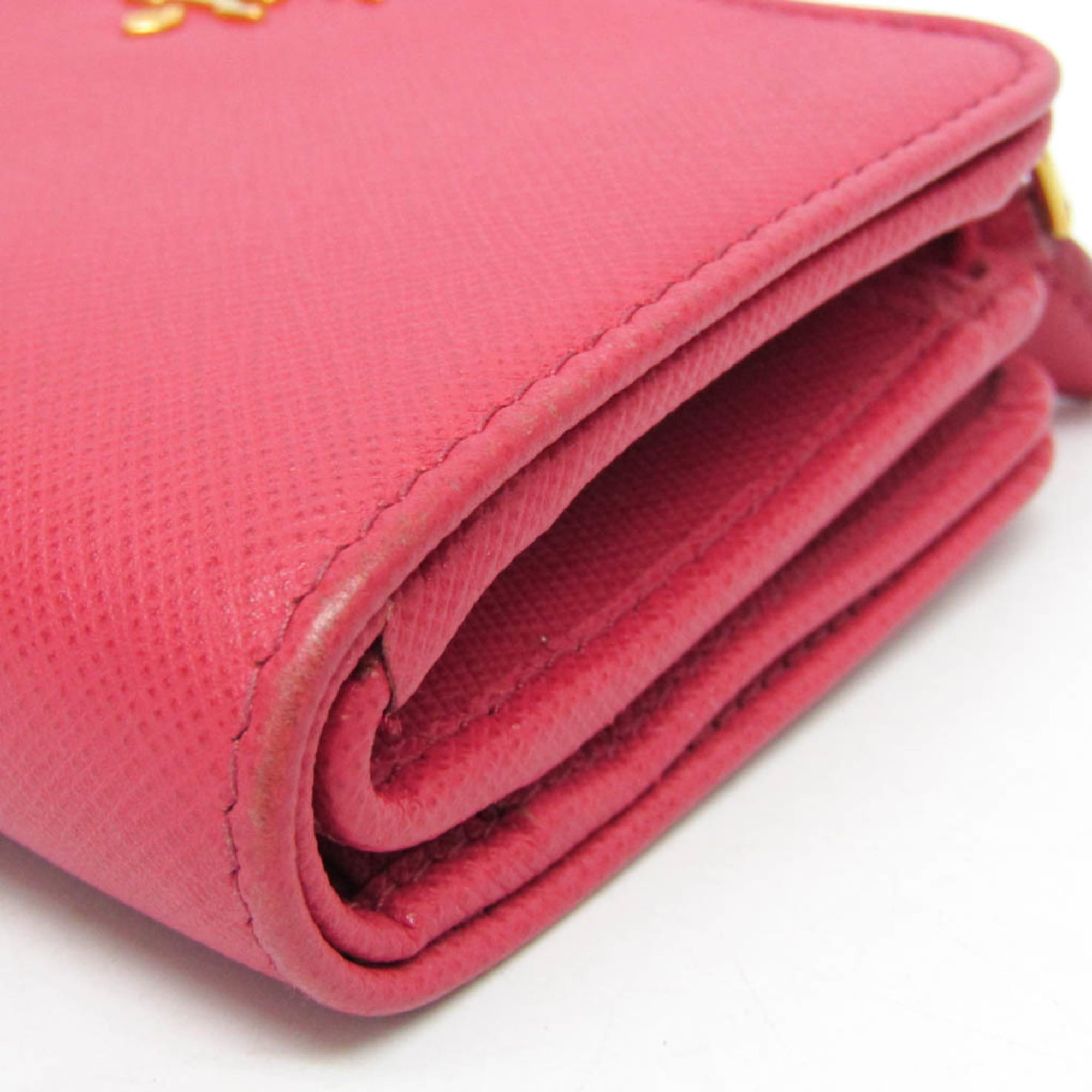 Prada Tab Bifold Wallet Saffiano Leather Pink Leather Wallets Accessory