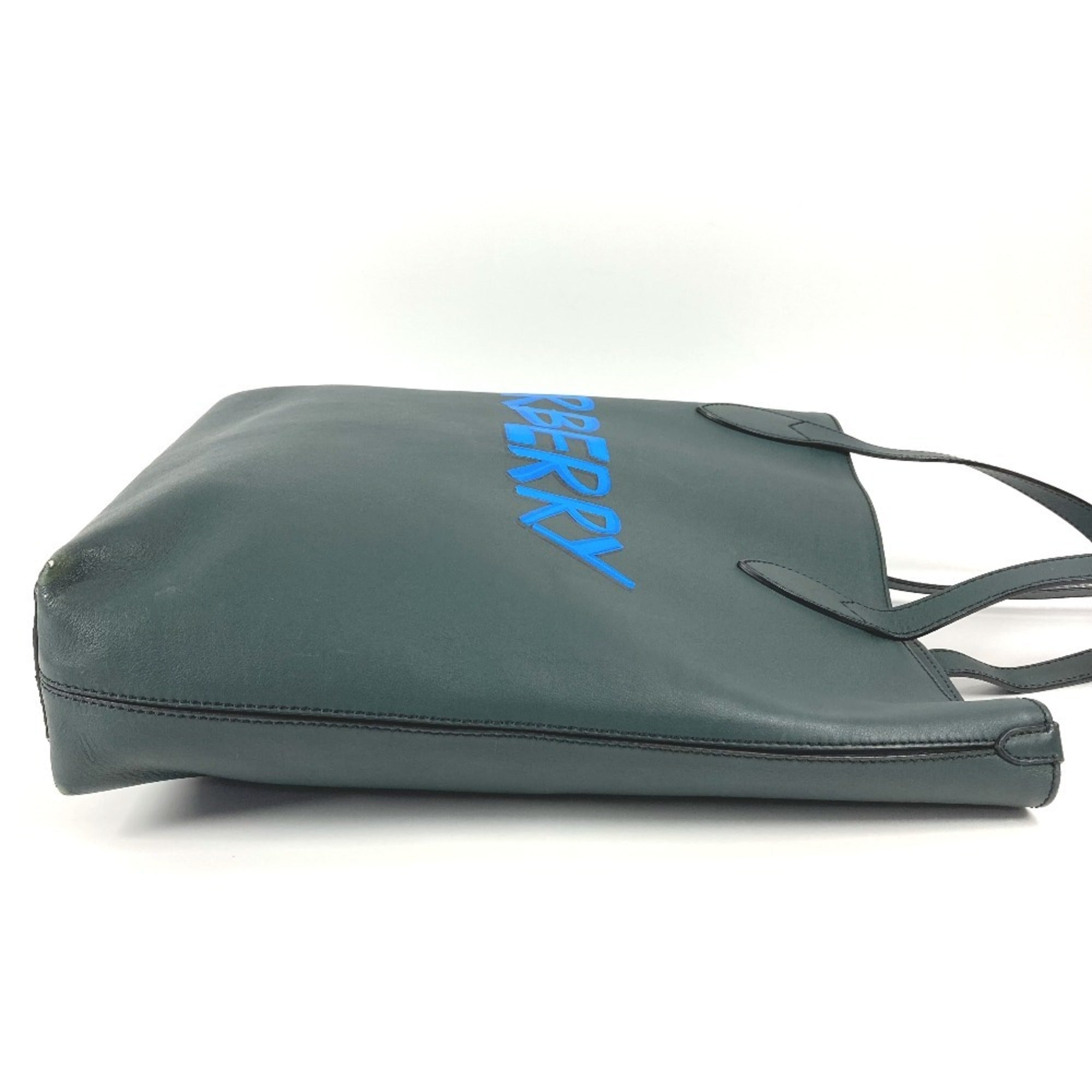Burberry Blue Khaki Leather Shoulder Bag Tote Bag