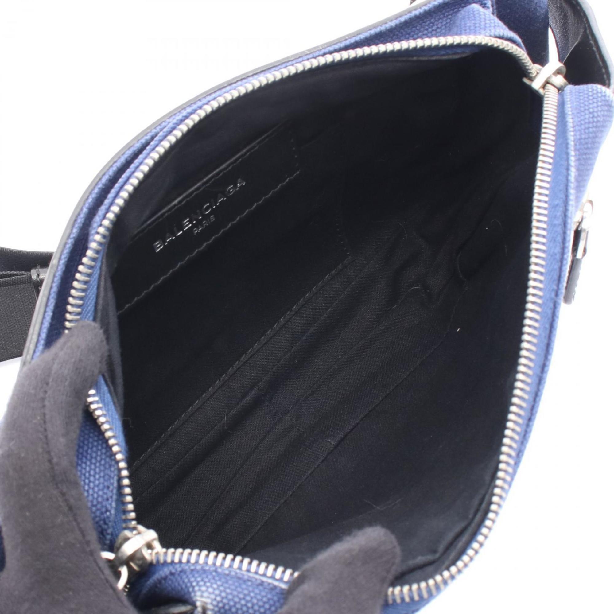 Balenciaga Black Navy Canvas Leather Fanny Pack