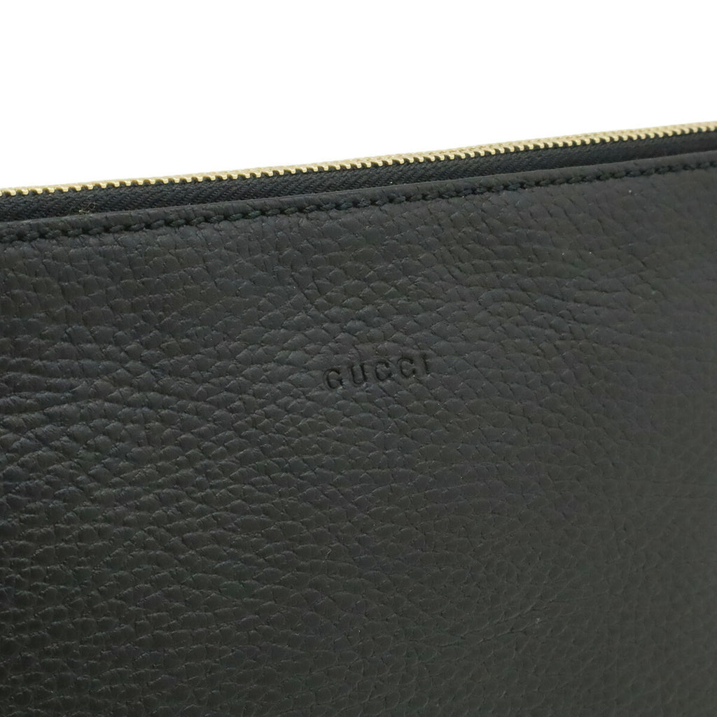 Gucci Black Bamboo Leather Clutch Bag Handbag (Pre-Owned)