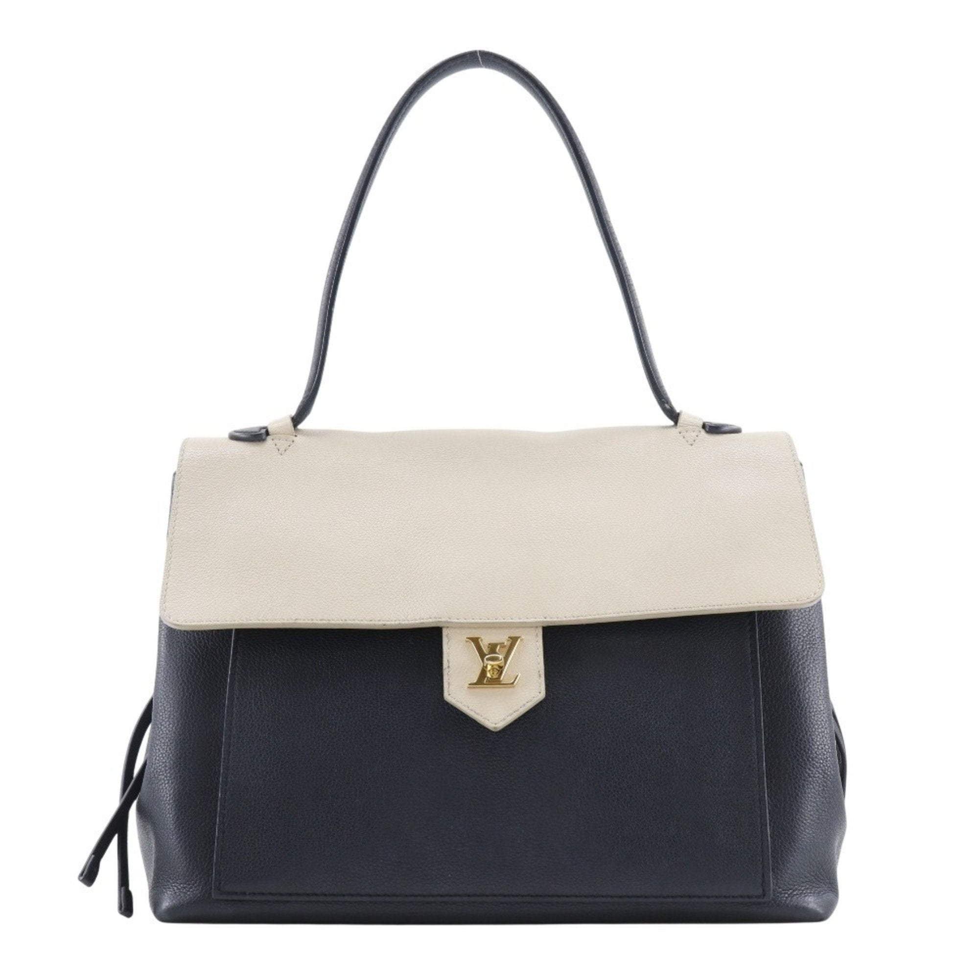 Louis Vuitton Beige Black Leather Tote Bag