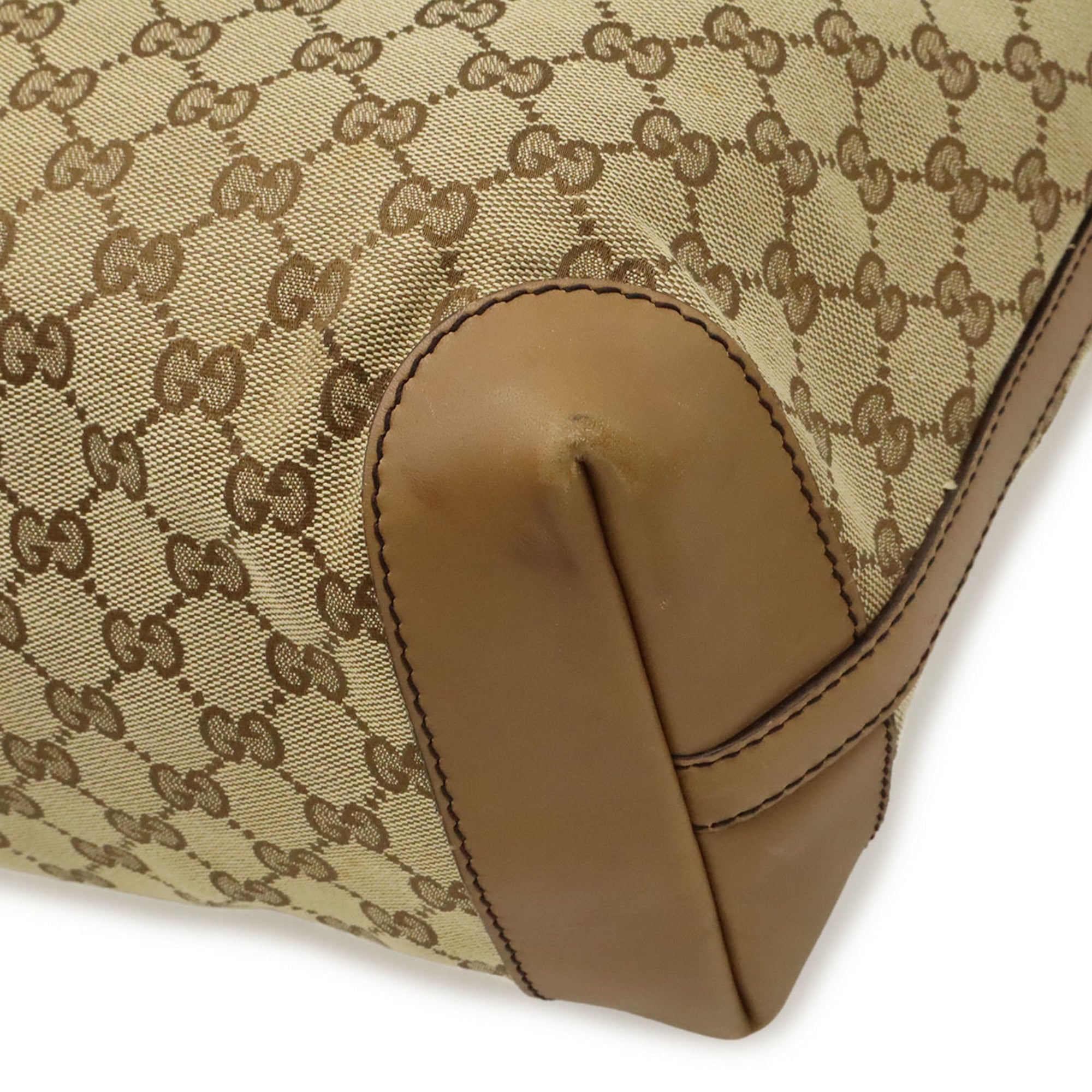 Gucci Beige Khaki Light Brown Gg Canvas Leather Shoulder Bag Tote Bag (Pre-Owned)