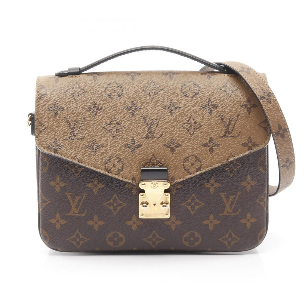 Louis Vuitton Black Brown Coated Canvas Leather Handbag Pochette