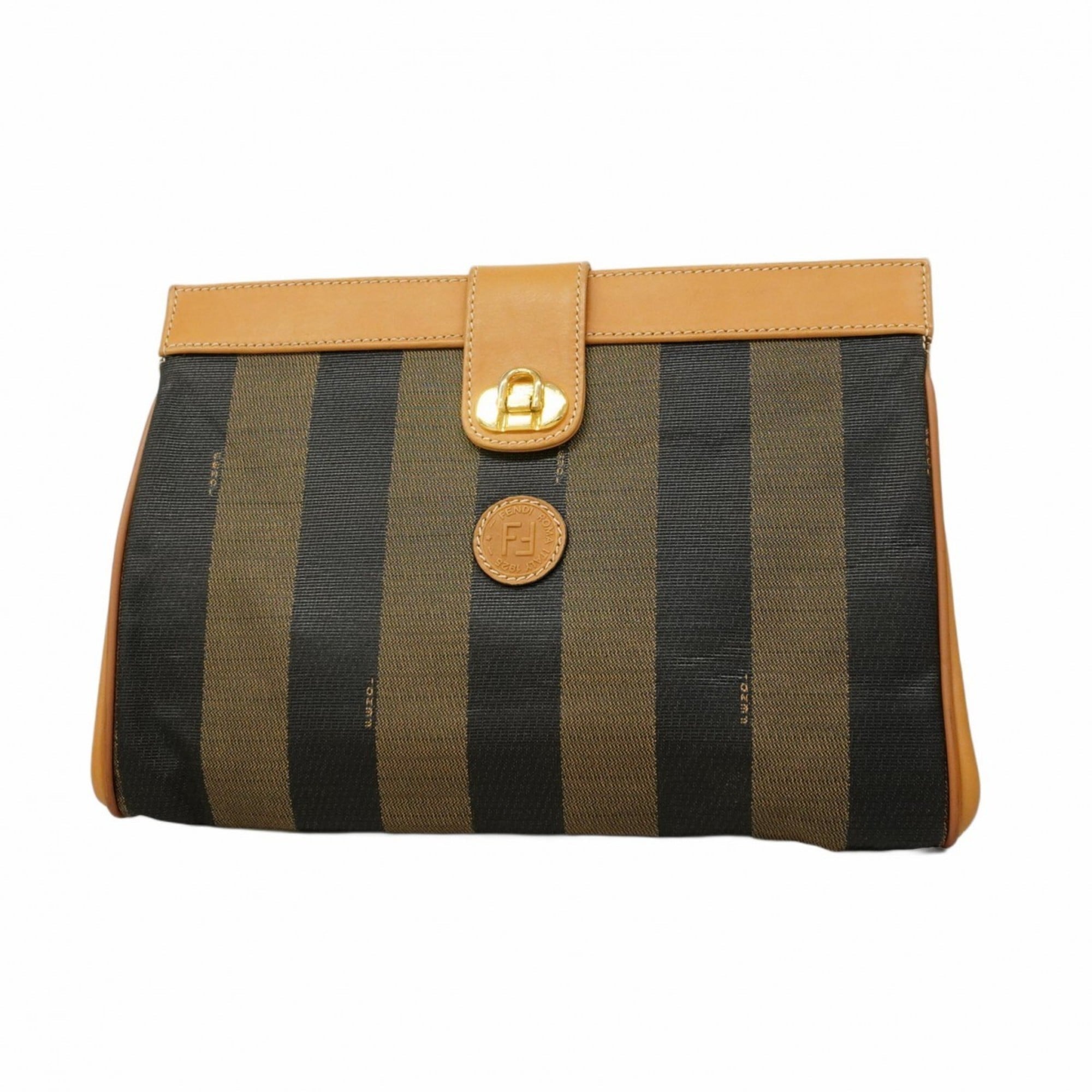 Fendi Beige Black Pvc Clutch Bag