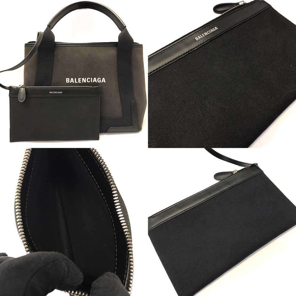 Balenciaga Navy Cotton Canvas Leather Handbag Tote