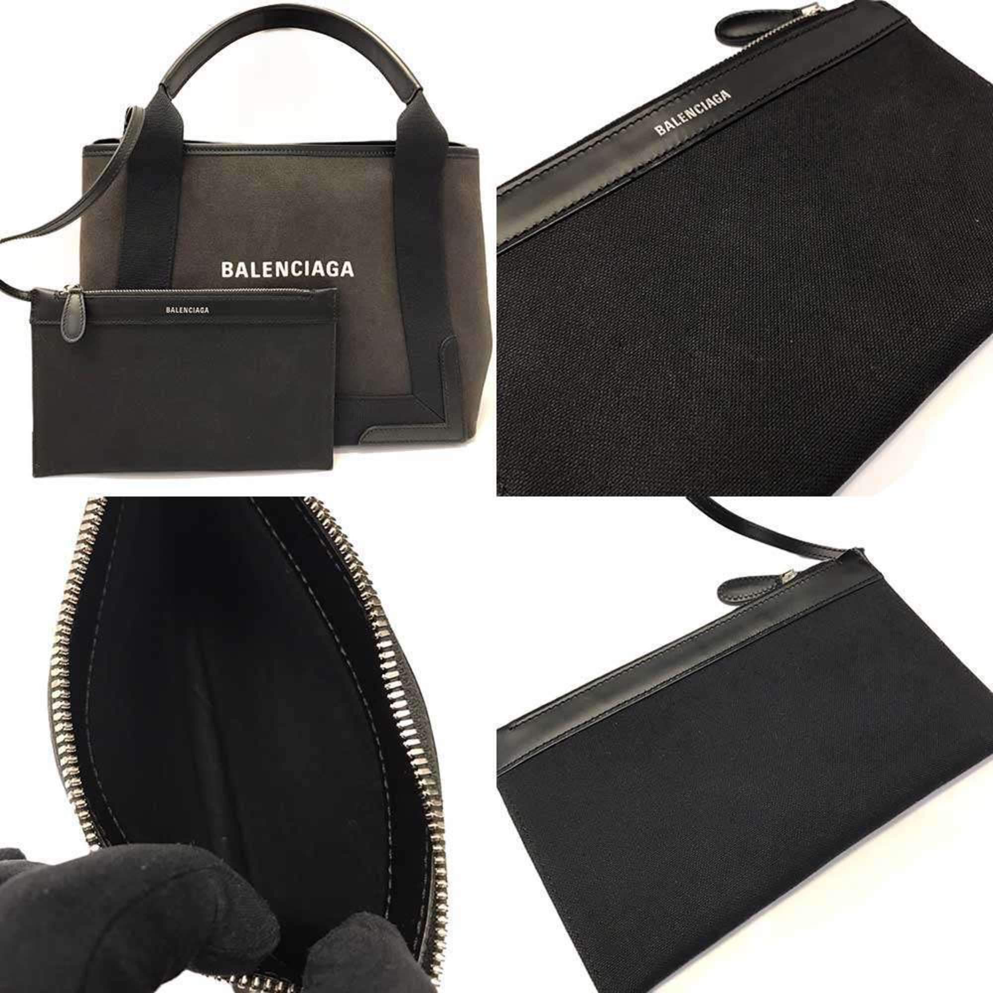 Balenciaga Navy Cotton Canvas Leather Handbag Tote