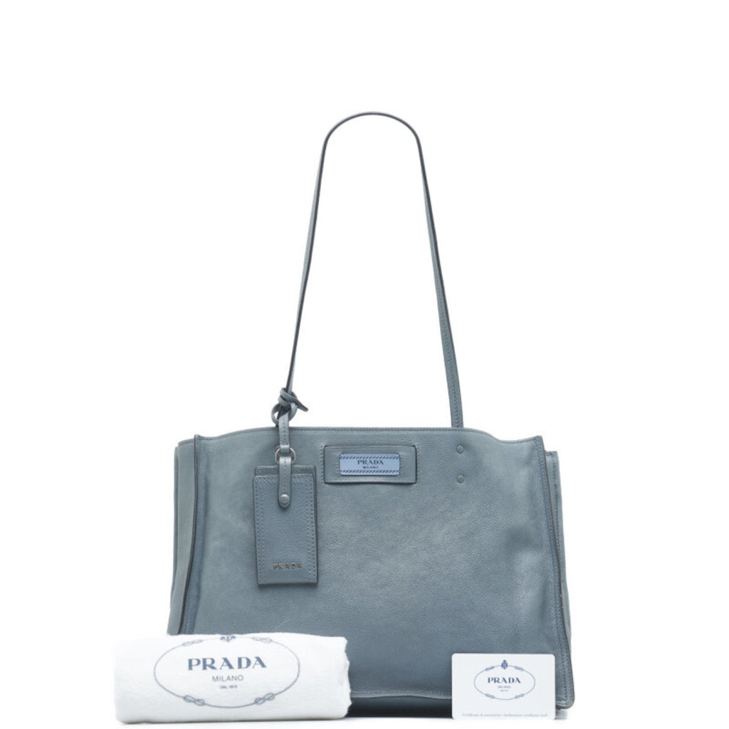 Prada Blue Light Blue Gray Leather Shoulder Bag Tote Bag