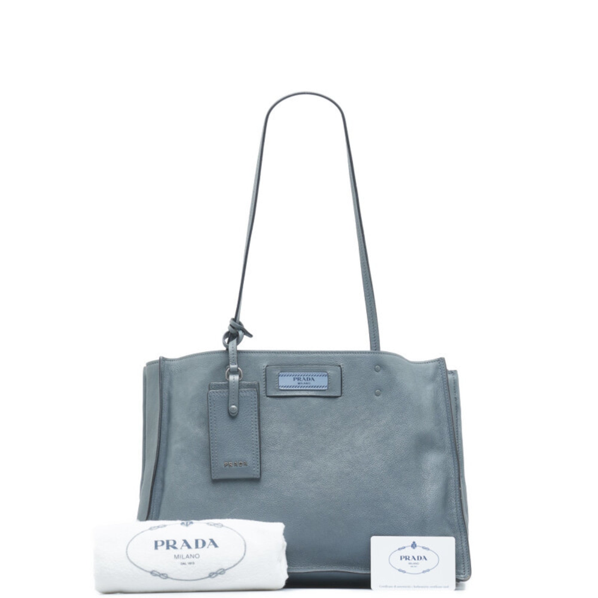 Prada Blue Light Blue Gray Leather Shoulder Bag Tote Bag