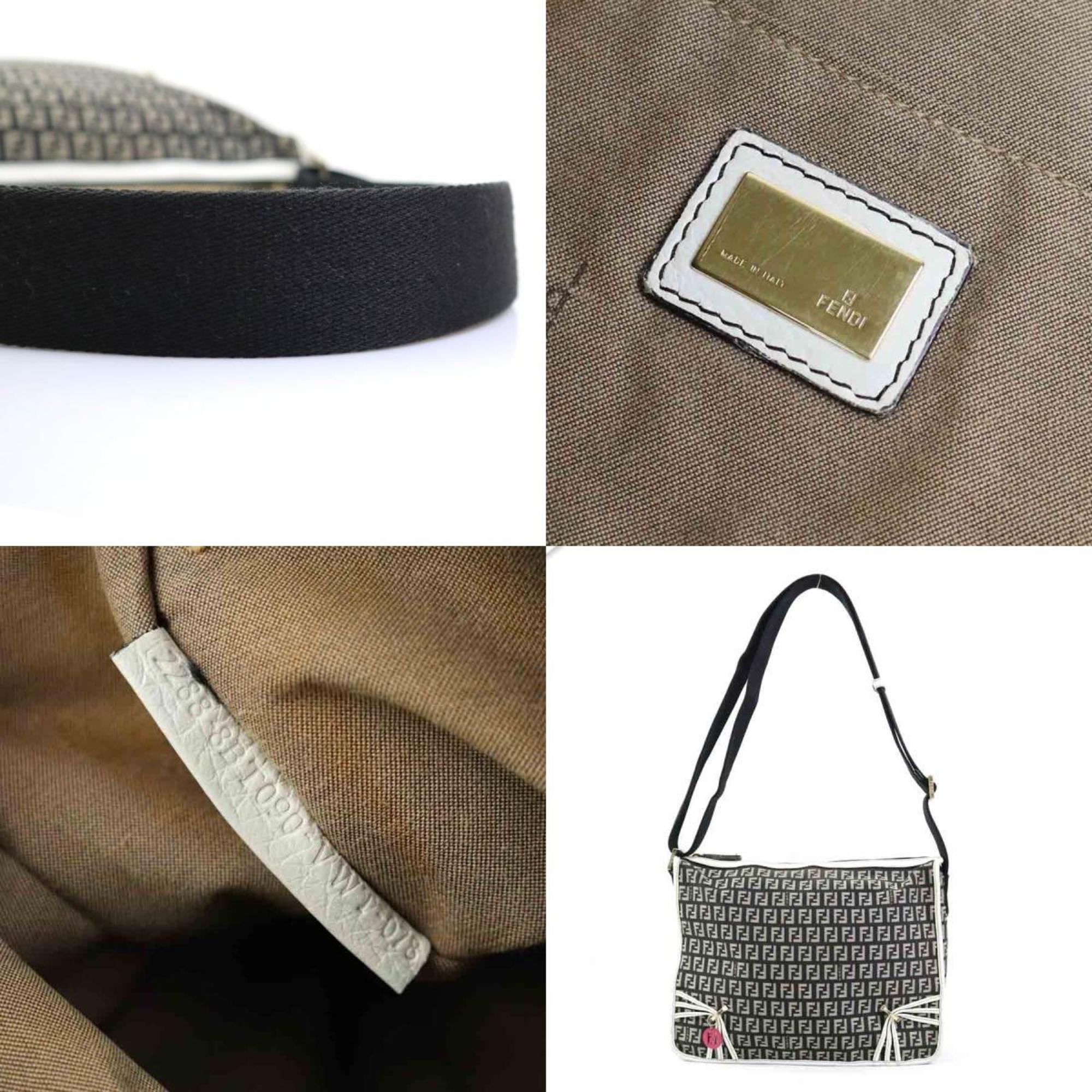 Fendi Black White Nylon Canvas Leather Shoulder Bag