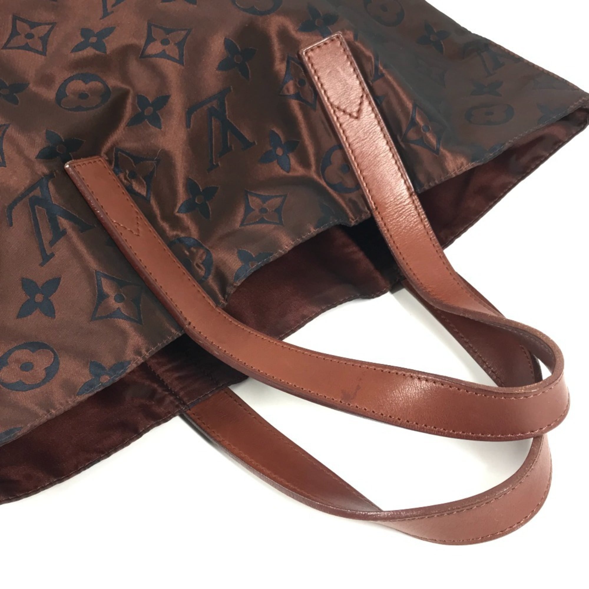 Louis Vuitton Brown Leather Nylon Shoulder Bag Tote Bag