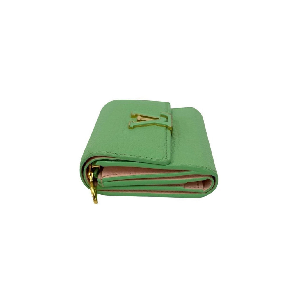 Louis Vuitton Green Pink Leather Wallet (Tri-Fold)