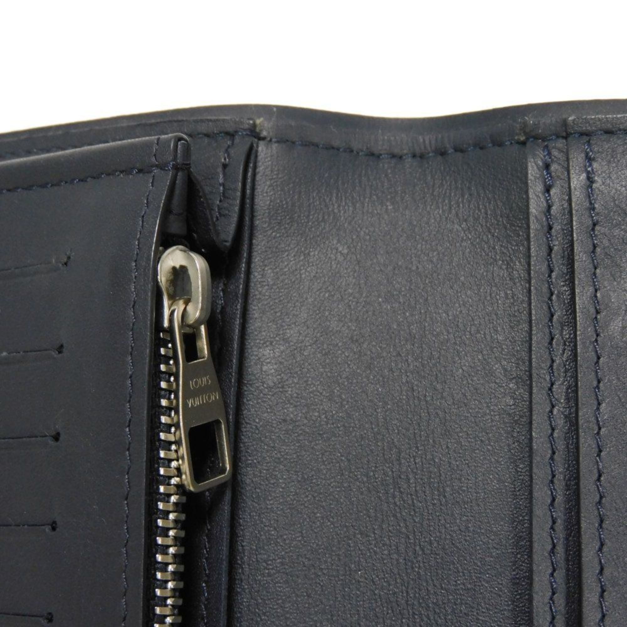 Louis Vuitton Navy Blue White Canvas Leather Long Wallet