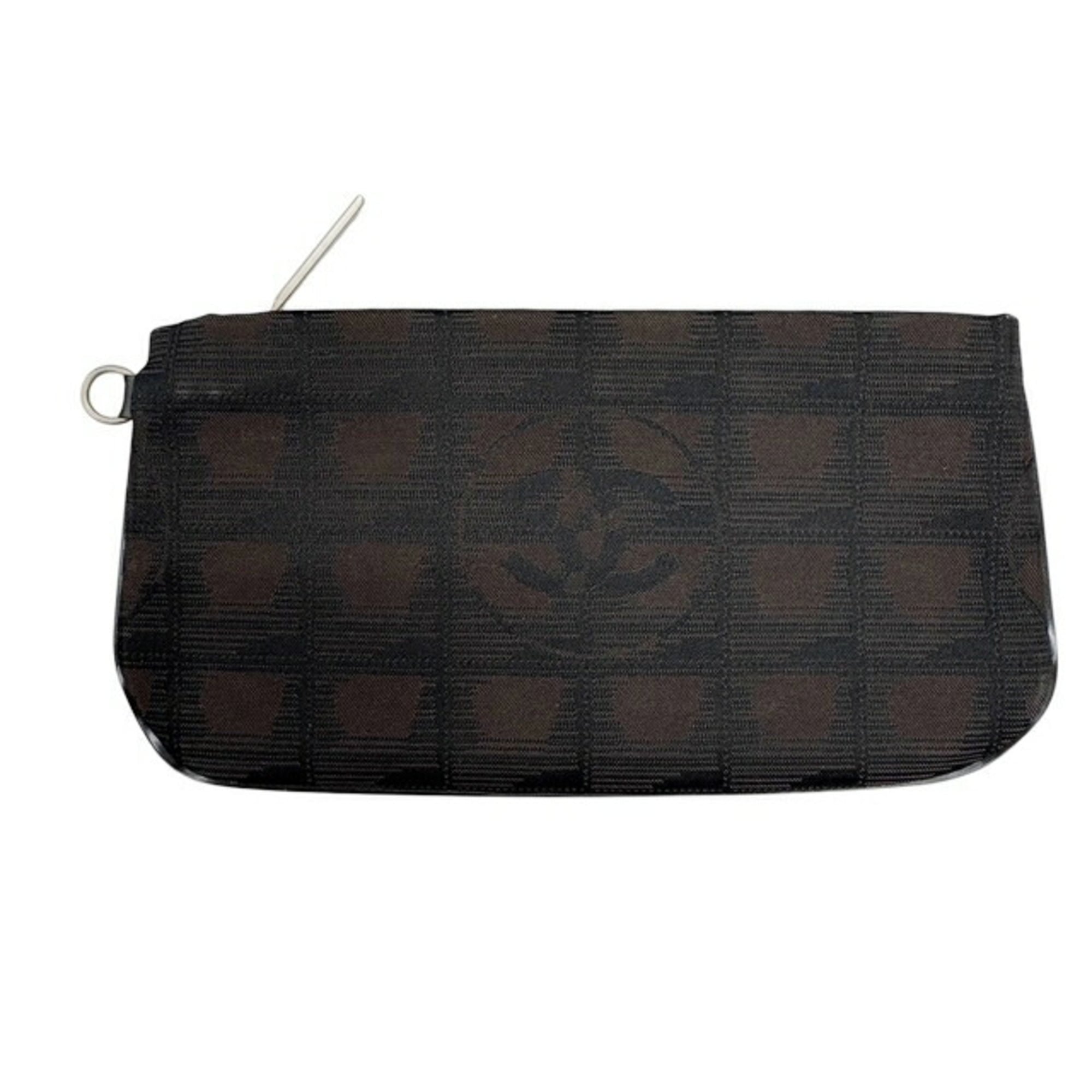 Chanel New Travel Line Brown Nylon Leather Pouch