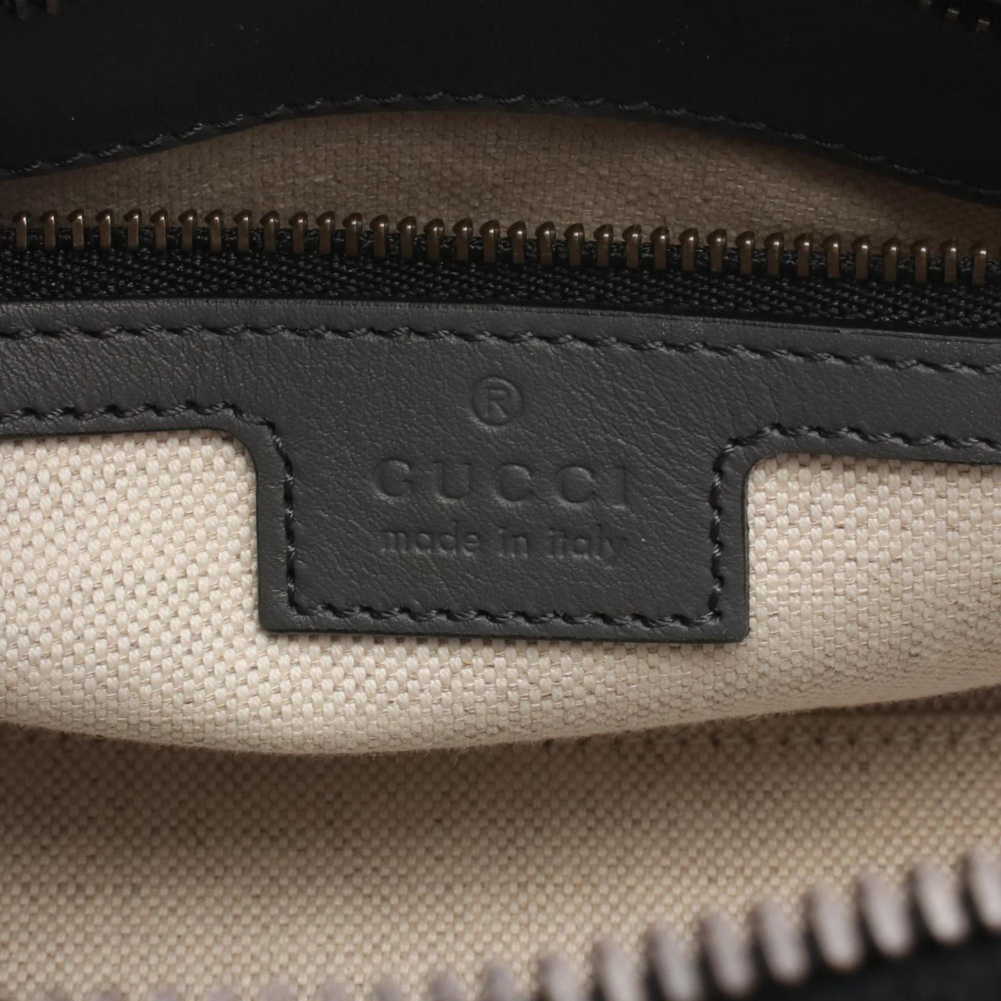 Gucci Black Gray Gg Canvas Leather Handbag (Pre-Owned)