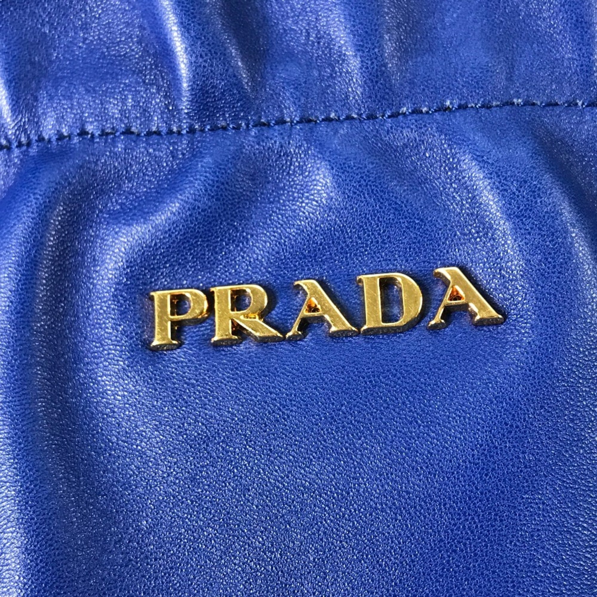 Prada Blue Leather Handbag Shoulder Bag Tote Bag