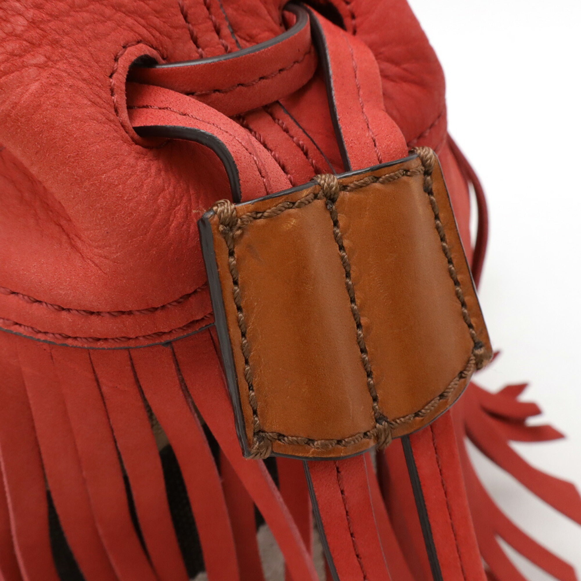 Burberry Brown Red Color Suede Canvas Leather Shoulder Bag