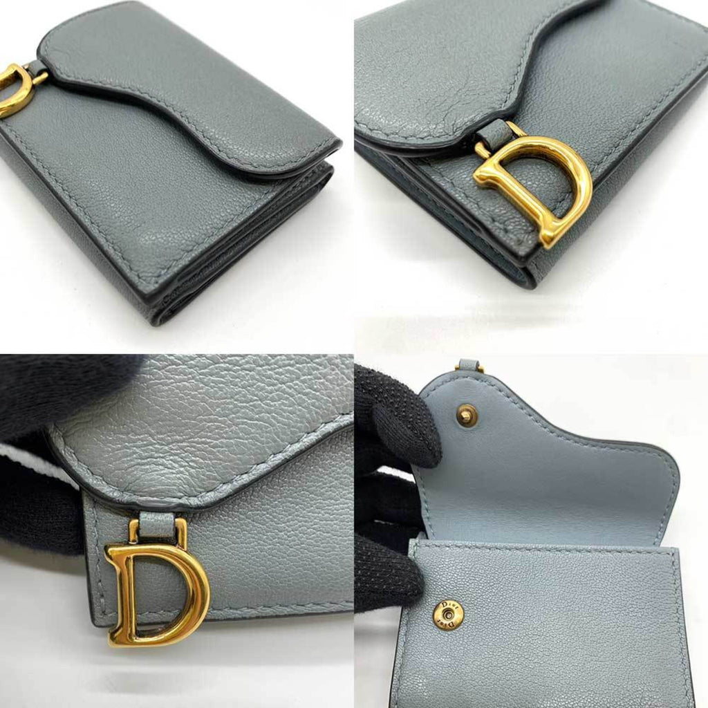 Christian Dior Gray Leather Wallet (Tri-Fold) (Pre-Owned)
