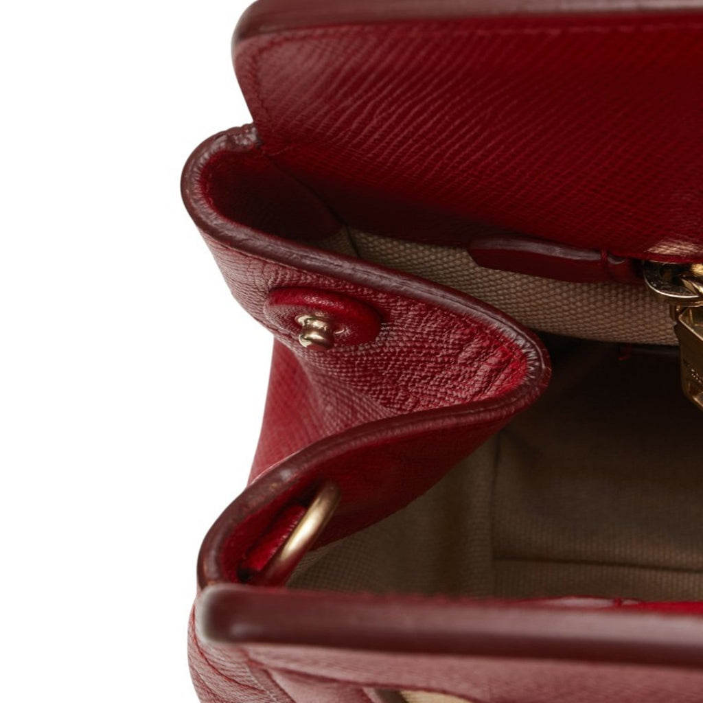 Prada Beige Red Color Canvas Leather Handbag Shoulder Bag
