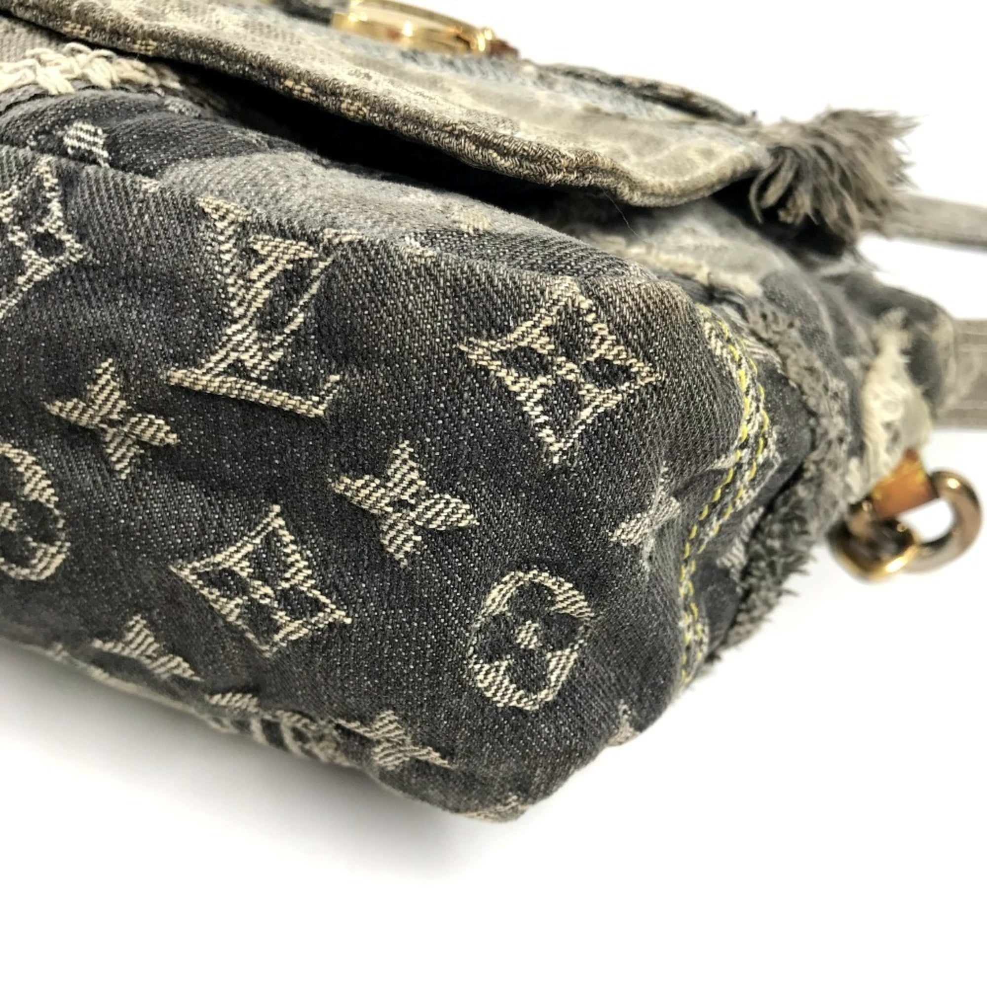 Louis Vuitton Black Gray Monogram Denim Shoulder Bag