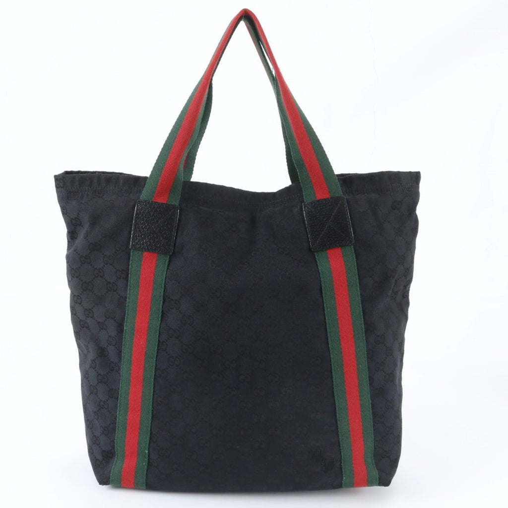 Gucci Black Leather Canvas Shoulder Bag Tote Bag (Pre-Owned)