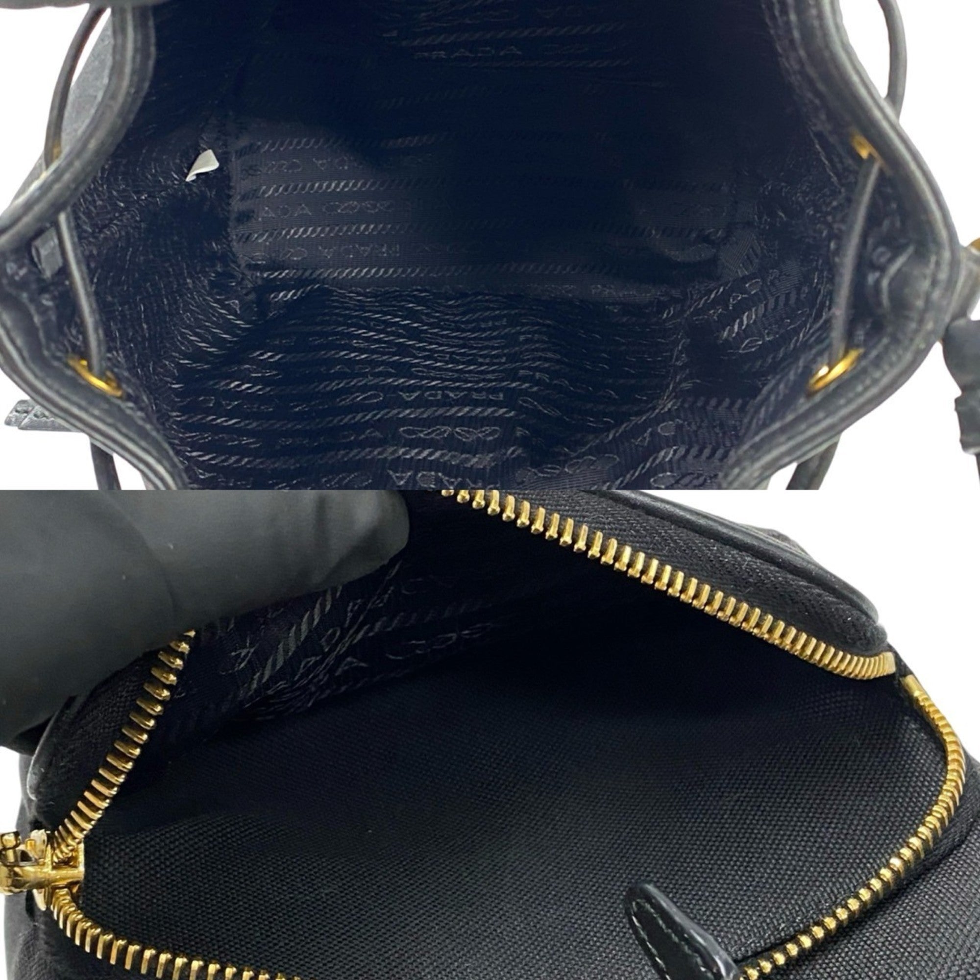 Prada Black Leather Canvas Handbag Shoulder Bag