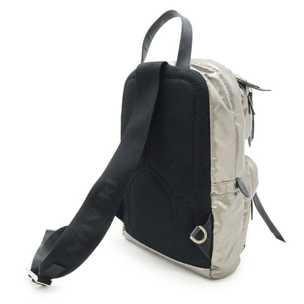 Prada Black Metallic Silver Nylon Backpack