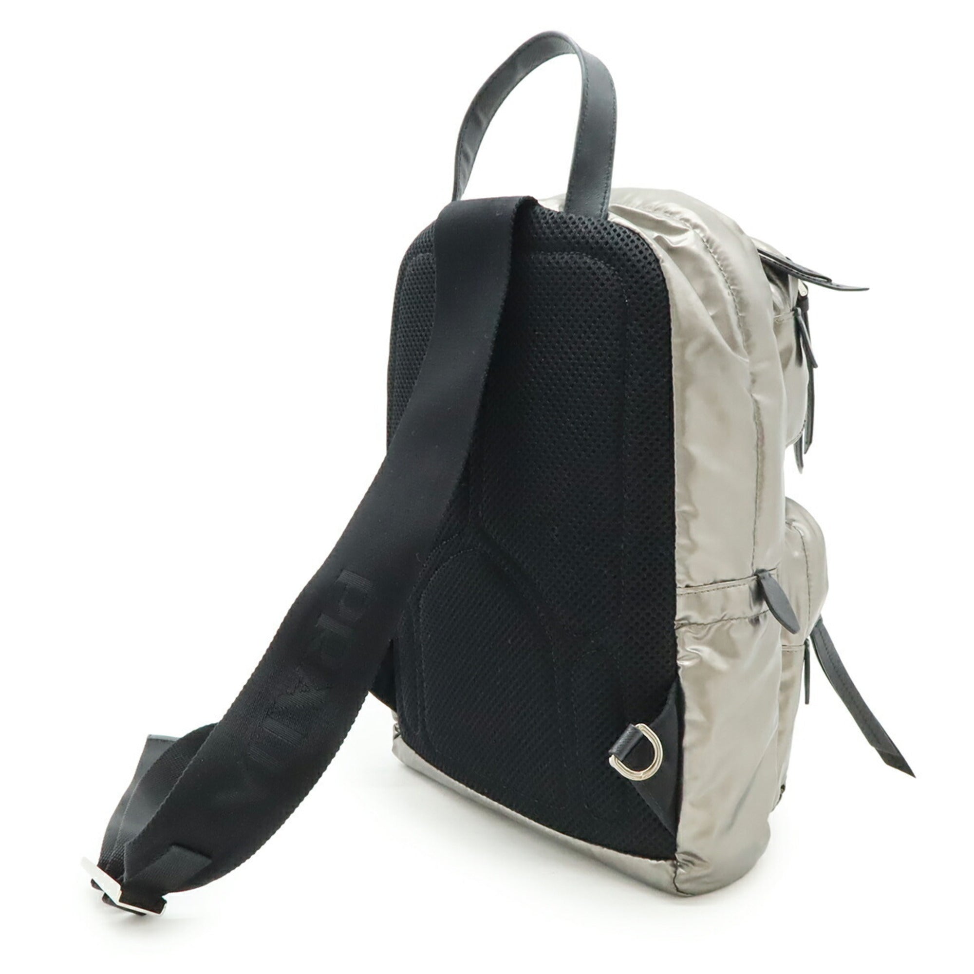 Prada Black Metallic Silver Nylon Backpack