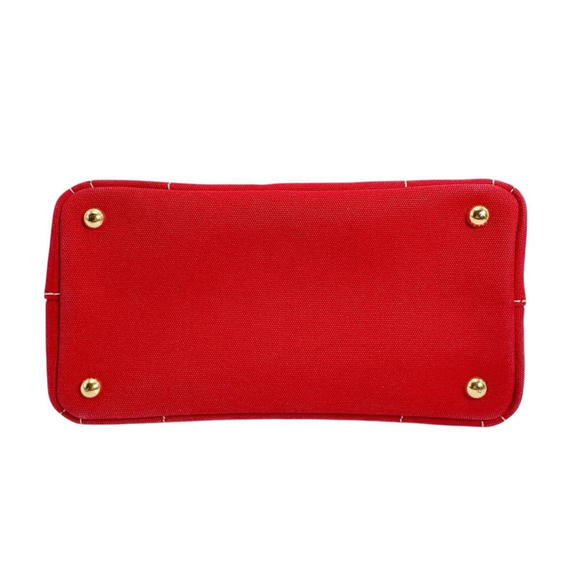 Prada Red Color Canvas Tote Bag