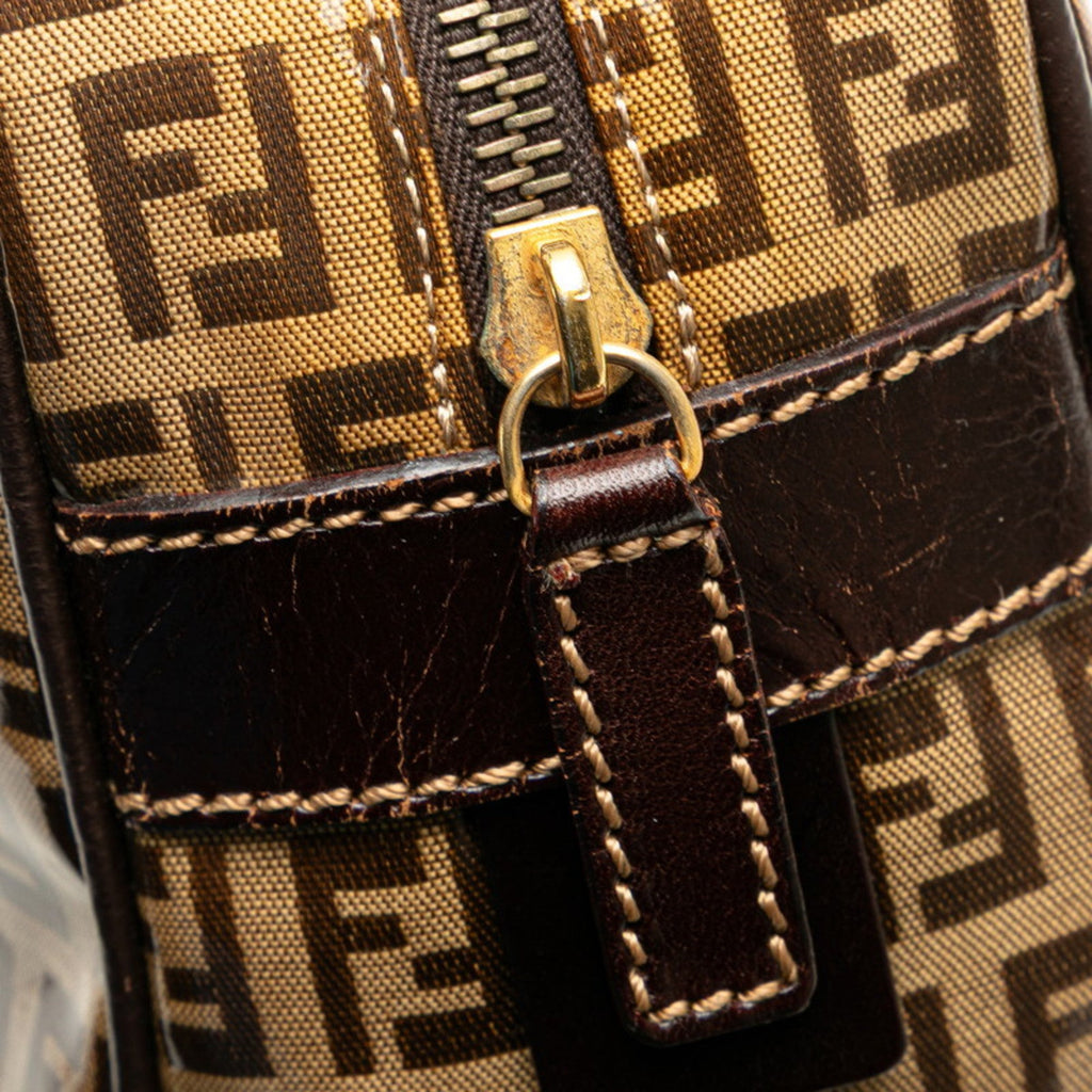 Fendi Brown Leather Canvas Handbag