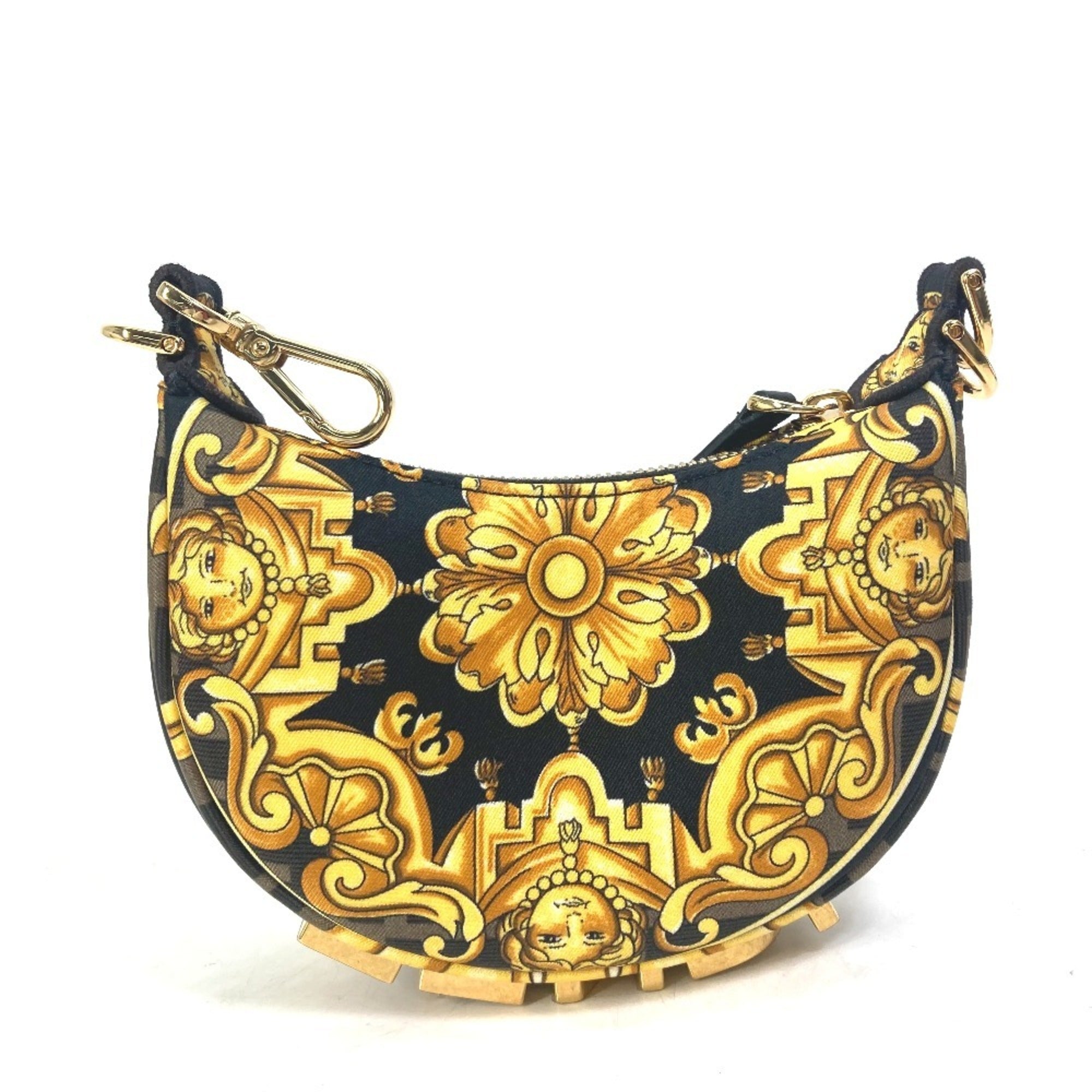 Fendi Black Yellow Nylon Leather Clutch Bag Handbag Pouch