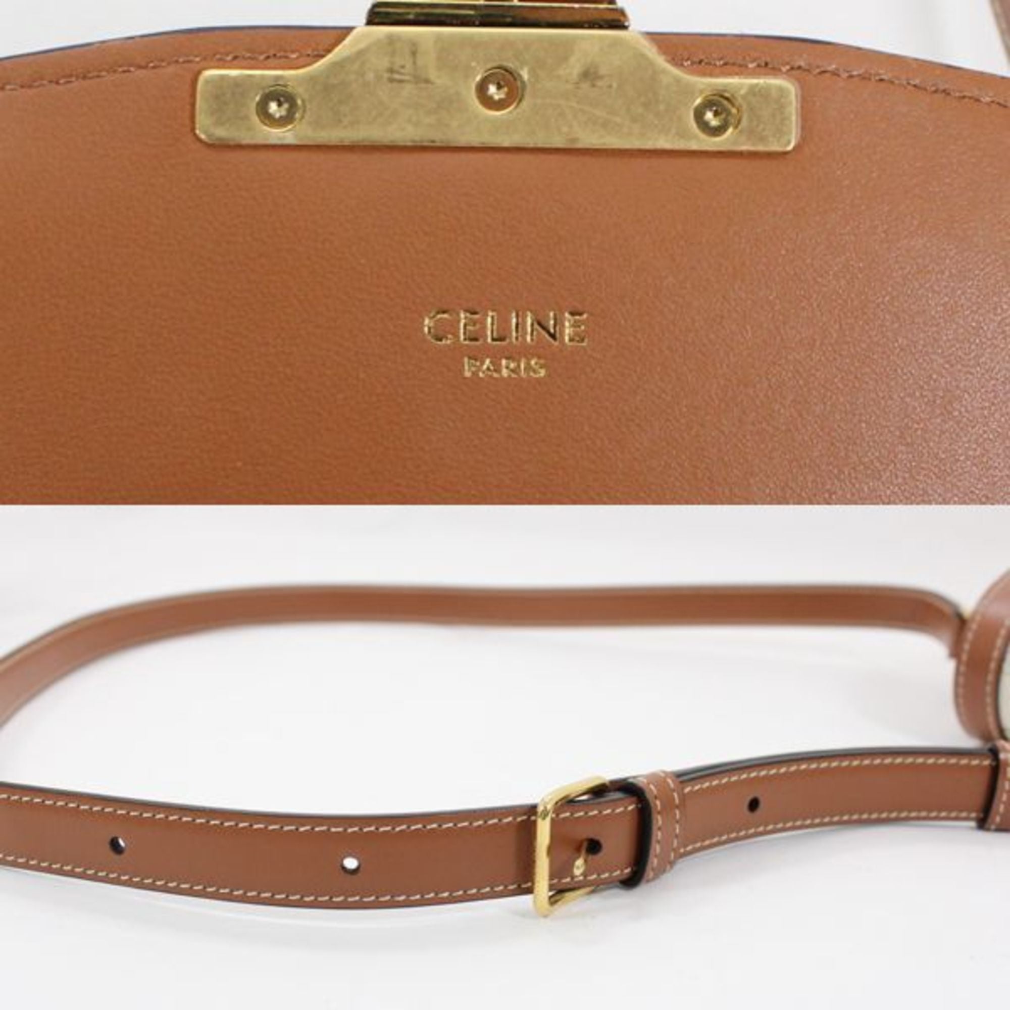 Celine Brown White Canvas Leather Shoulder Bag