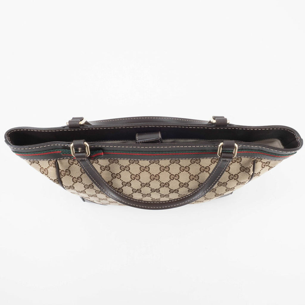 Gucci Gg Canvas Beige Brown Gg Canvas Leather Handbag (Pre-Owned)