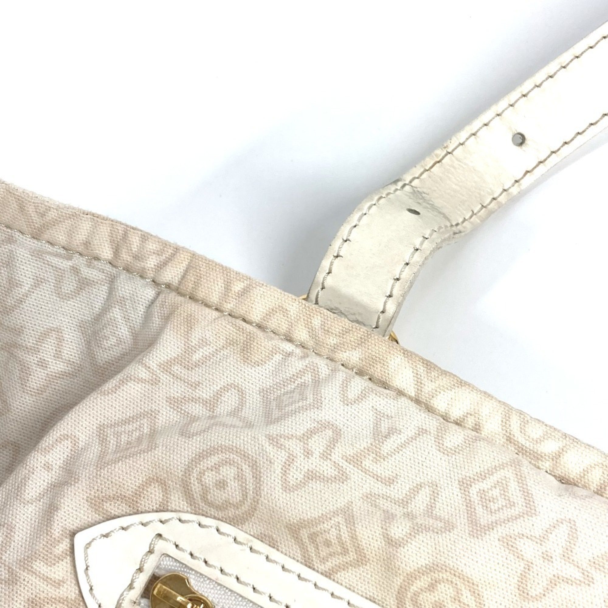 Louis Vuitton Beige Leather Canvas Shoulder Bag Tote Bag