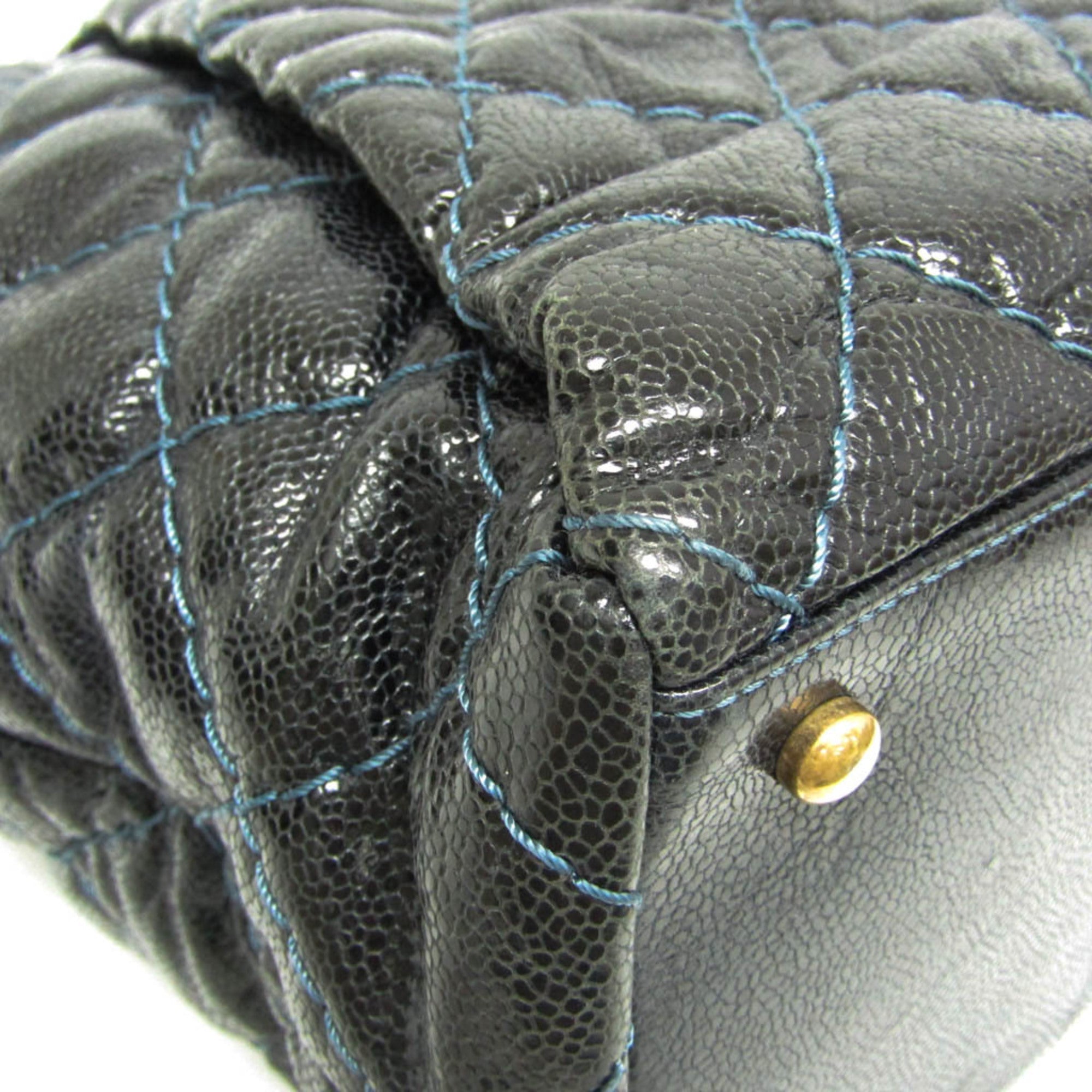 Chanel Matelasse Black Navy Grained Calfskin Tote Bag