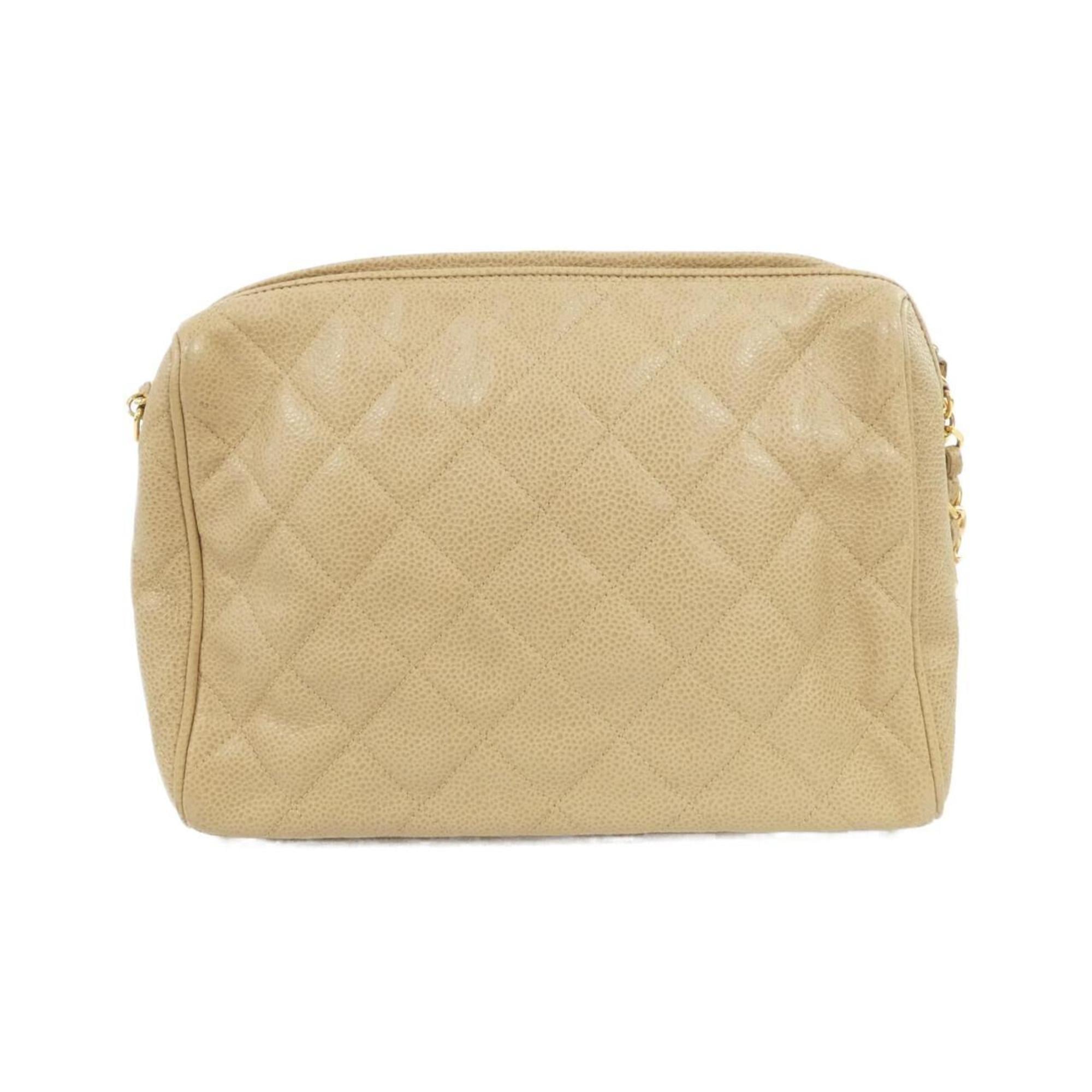 Chanel Beige Grained Calfskin Shoulder Bag