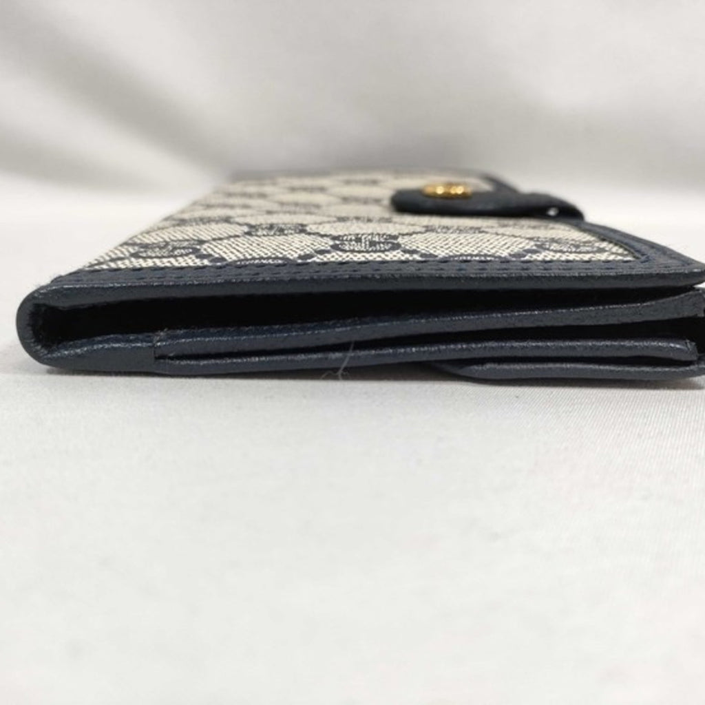 Gucci Gg Supreme Beige Navy Pvc Leather Long Wallet (Bi-Fold) (Pre-Owned)