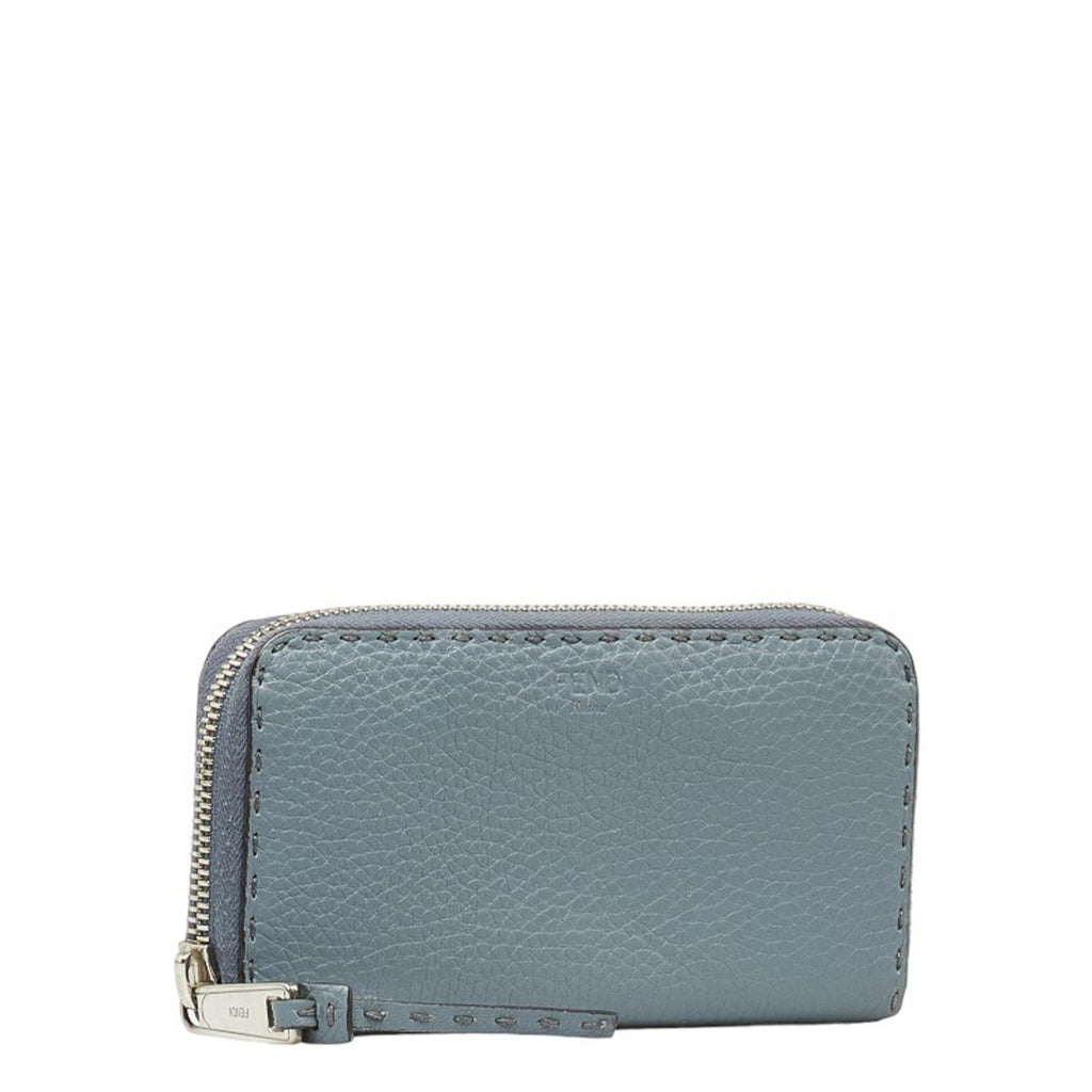 Fendi Blue Gray Leather Long Wallet (Bi-Fold)