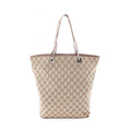 Gucci Beige Brown Canvas Leather Handbag Tote Bag (Pre-Owned)