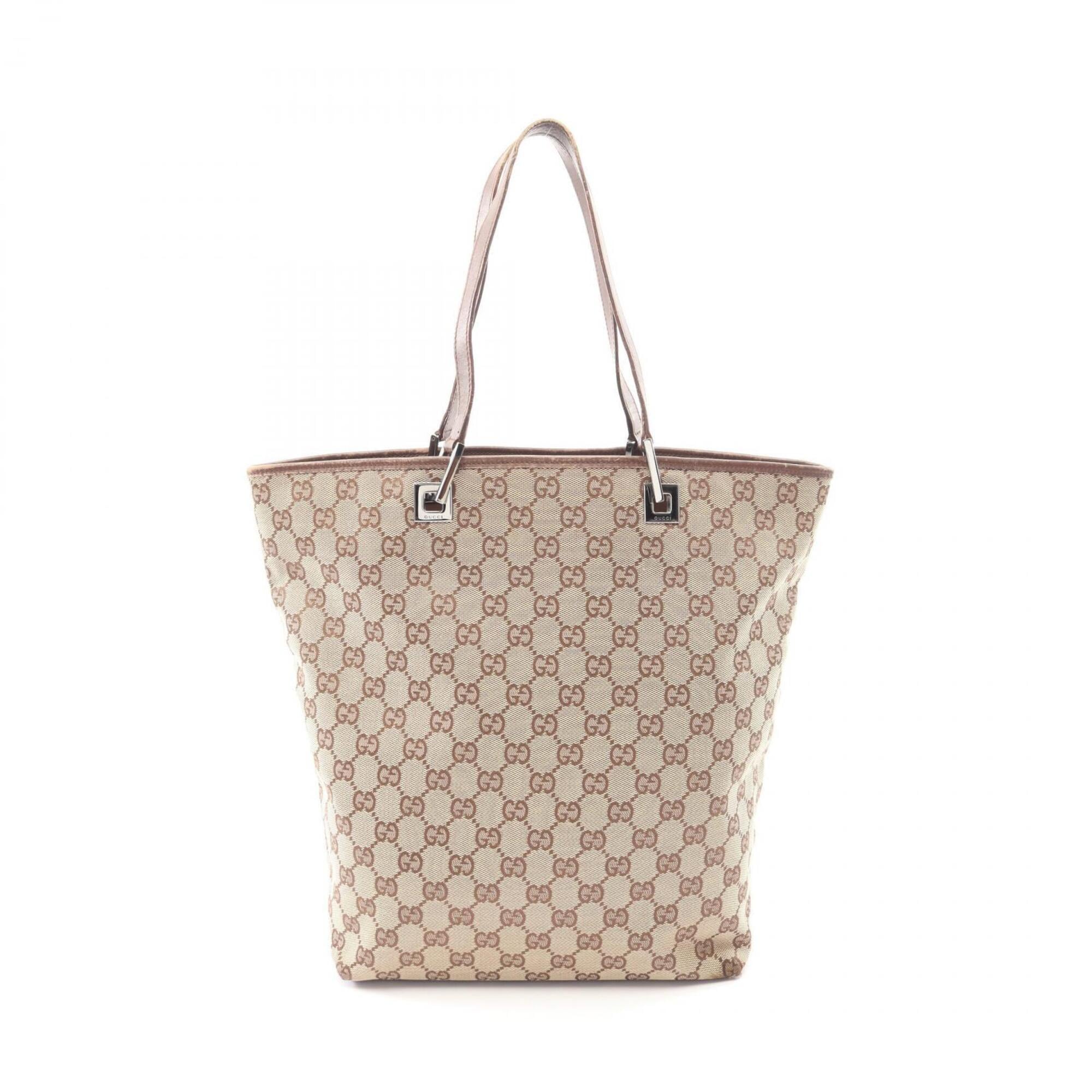 Gucci Beige Brown Canvas Leather Handbag Tote Bag (Pre-Owned)