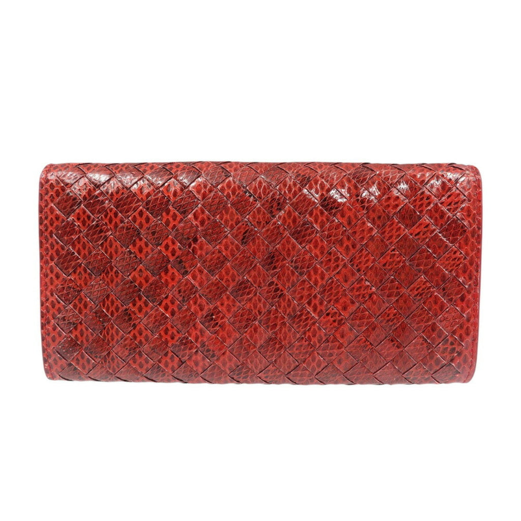 Bottega Veneta Red Color Intrecciato Long Wallet (Bi-Fold)