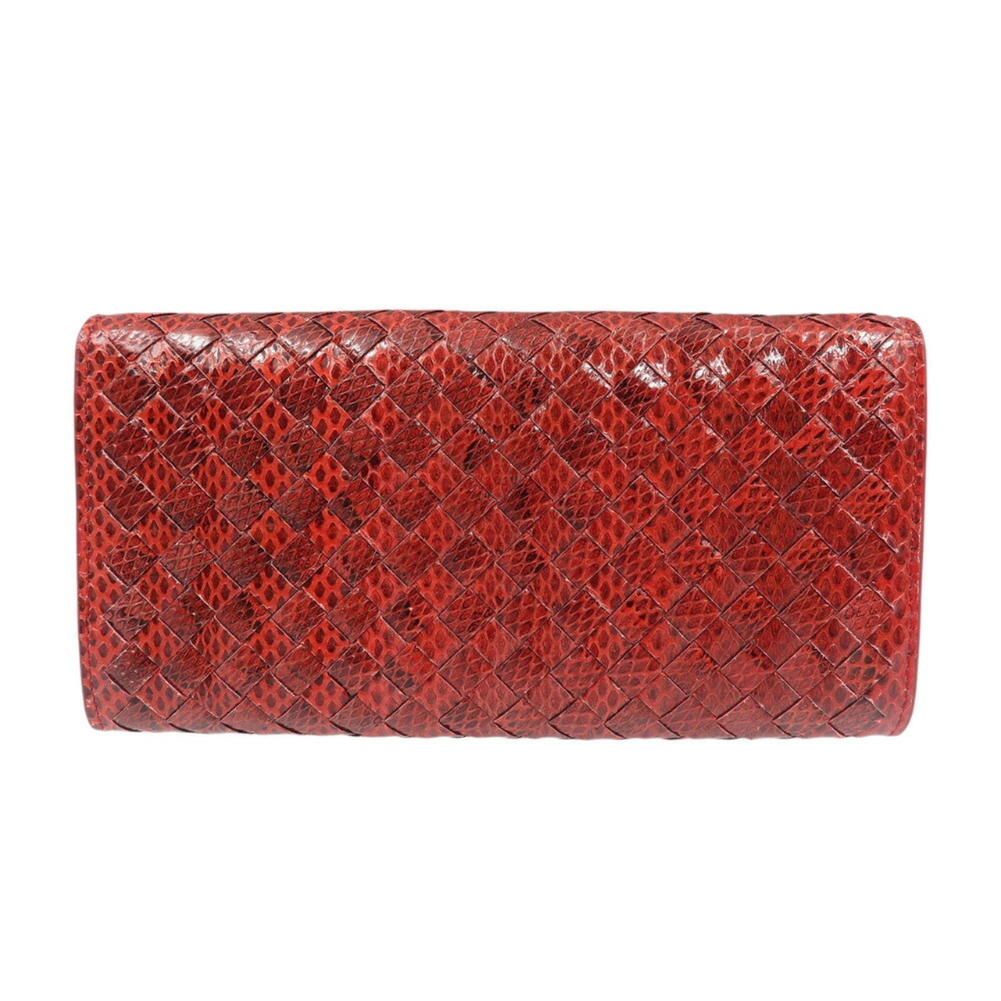 Bottega Veneta Red Color Intrecciato Long Wallet (Bi-Fold)