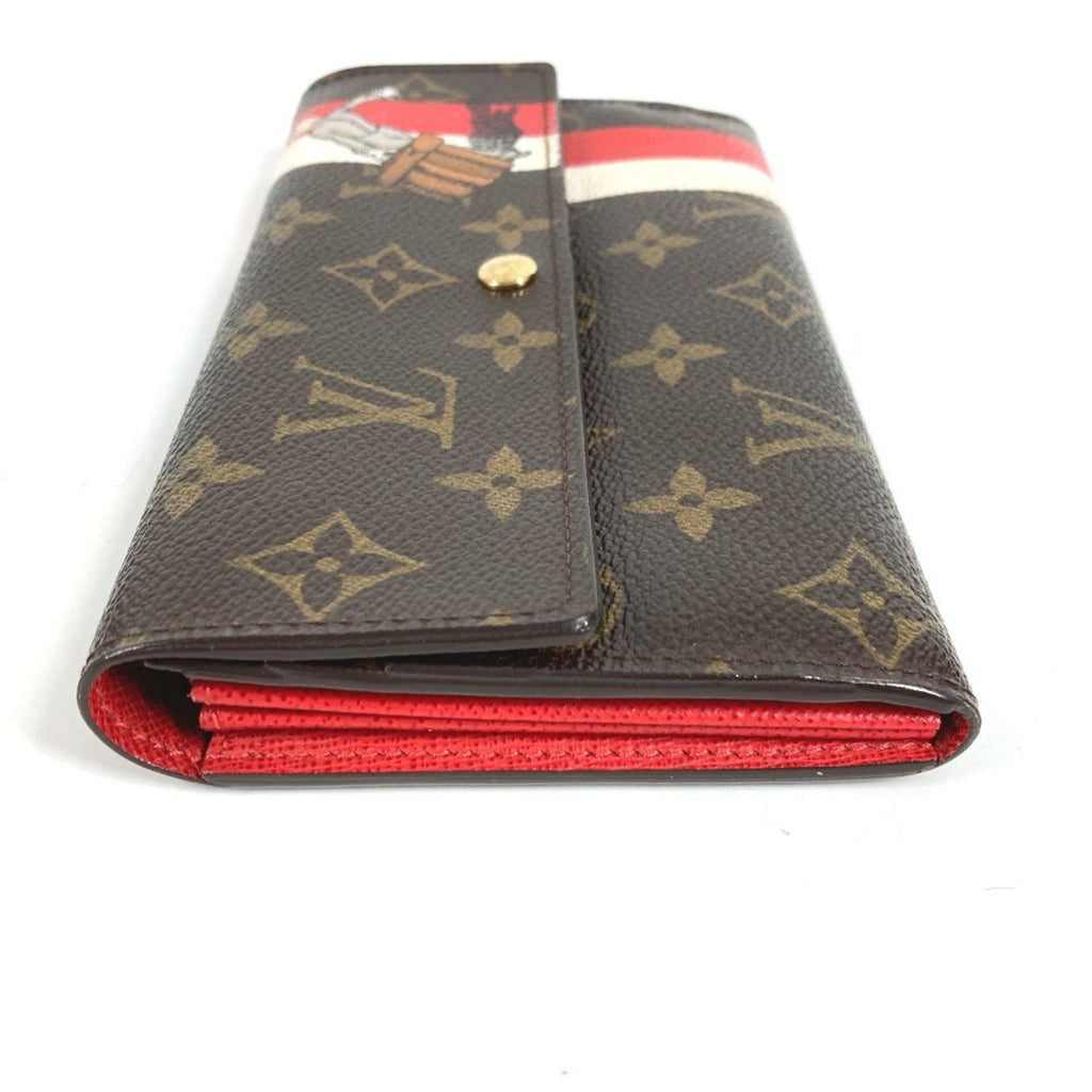 Louis Vuitton Brown Red Color Canvas Monogram Long Wallet (Tri-Fold)
