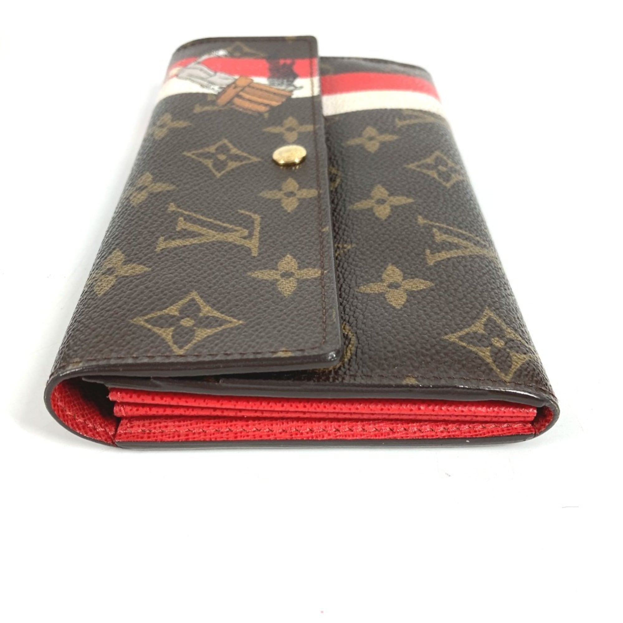Louis Vuitton Brown Red Color Canvas Monogram Long Wallet (Tri-Fold)