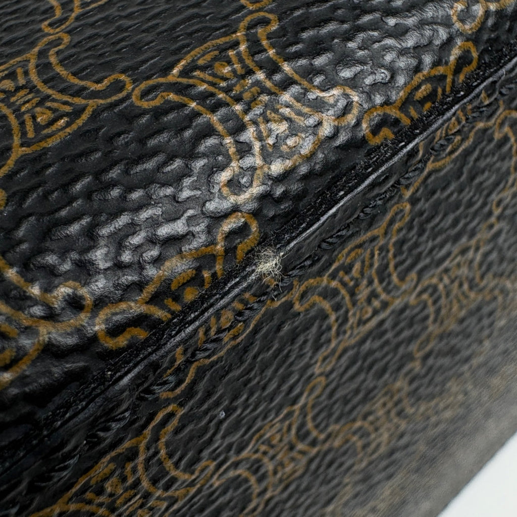 Celine Black Brown Coated Canvas Leather Shoulder Bag