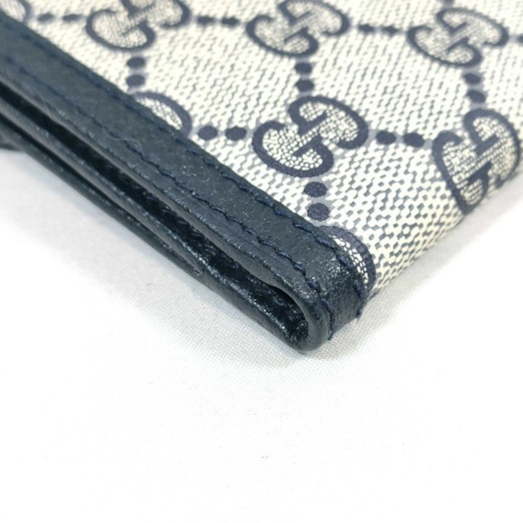 Gucci Gg Supreme Beige Navy Pvc Leather Long Wallet (Bi-Fold) (Pre-Owned)