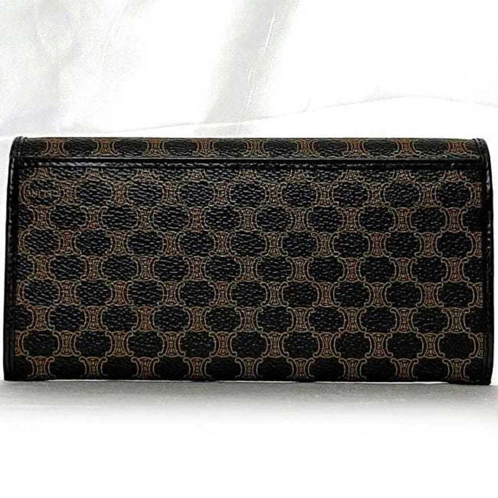 Celine Black Brown Pvc Leather Long Wallet (Bi-Fold)