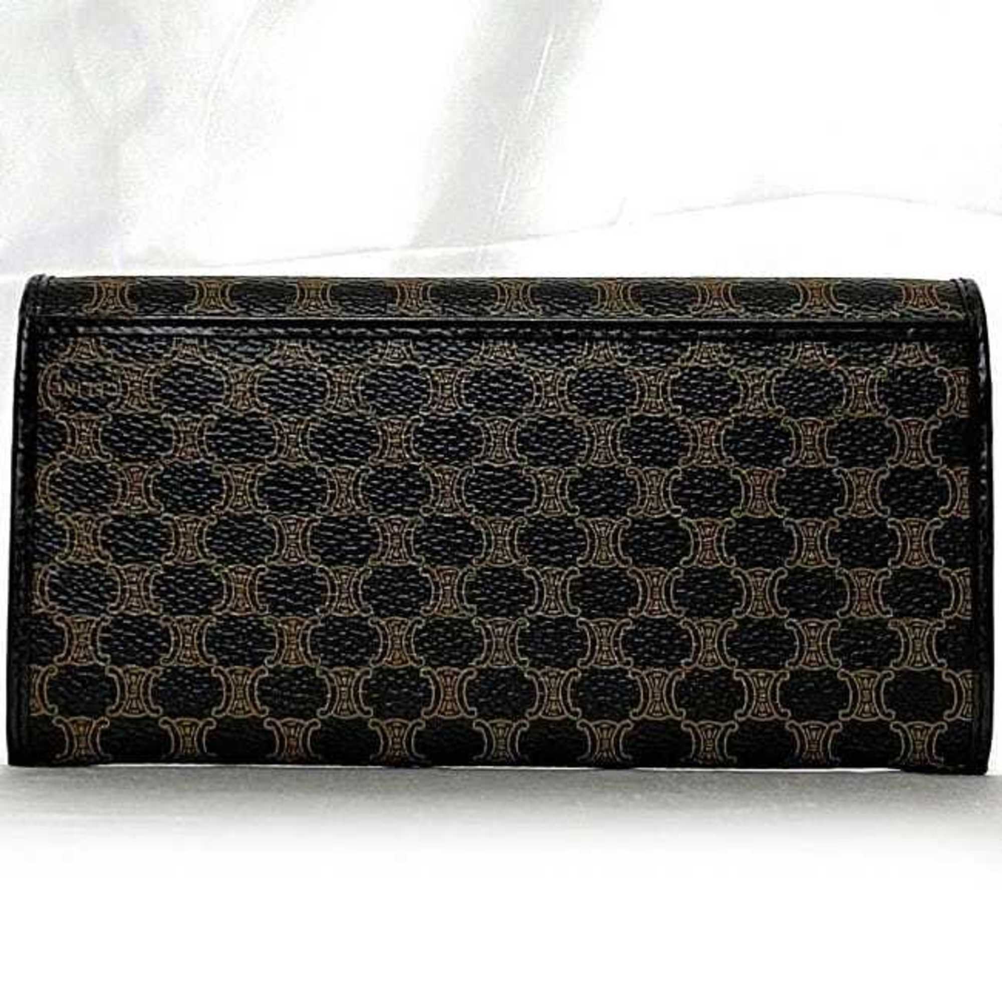 Celine Black Brown Pvc Leather Long Wallet (Bi-Fold)